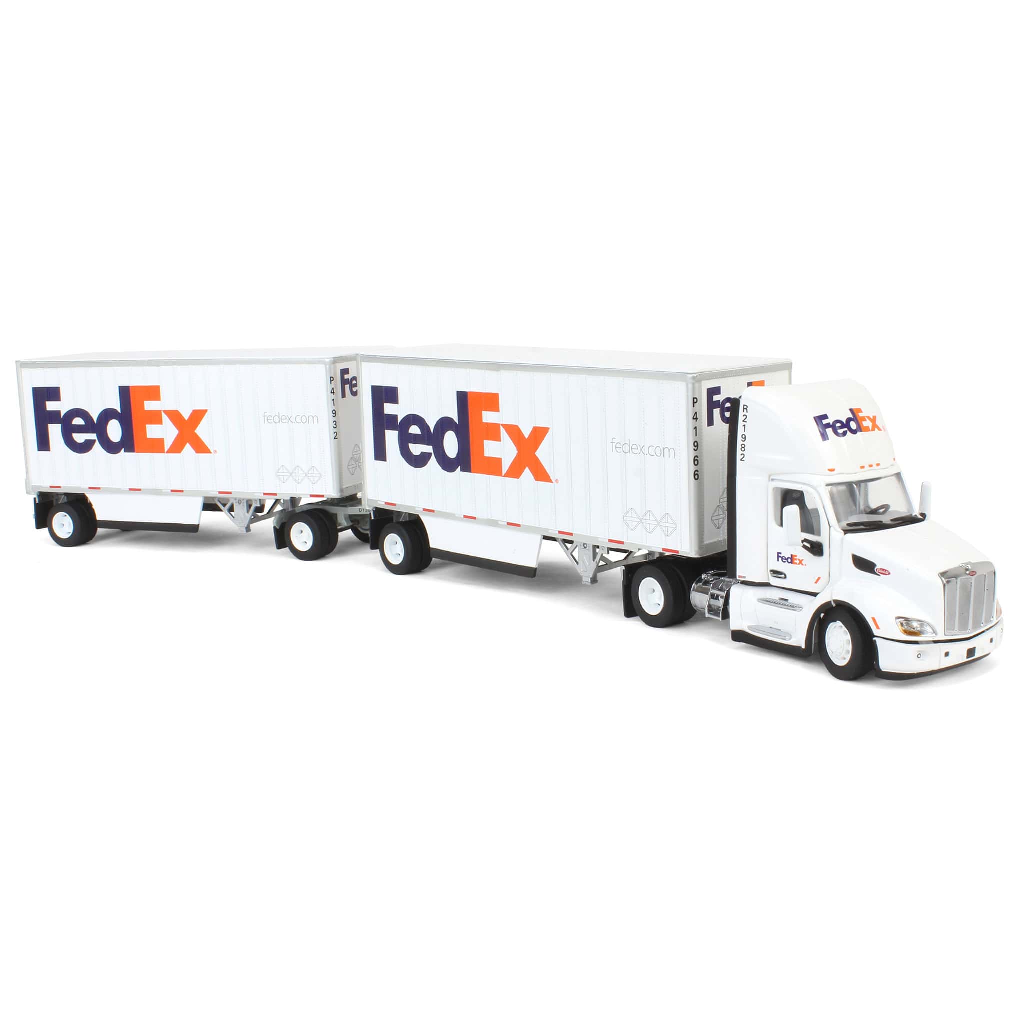 1/50 FedEx Peterbilt 579 Single-Axle Semi Truck with Day Cab & 2 28ft Wabash Pup Trailers by Diecast Masters - Image 2
