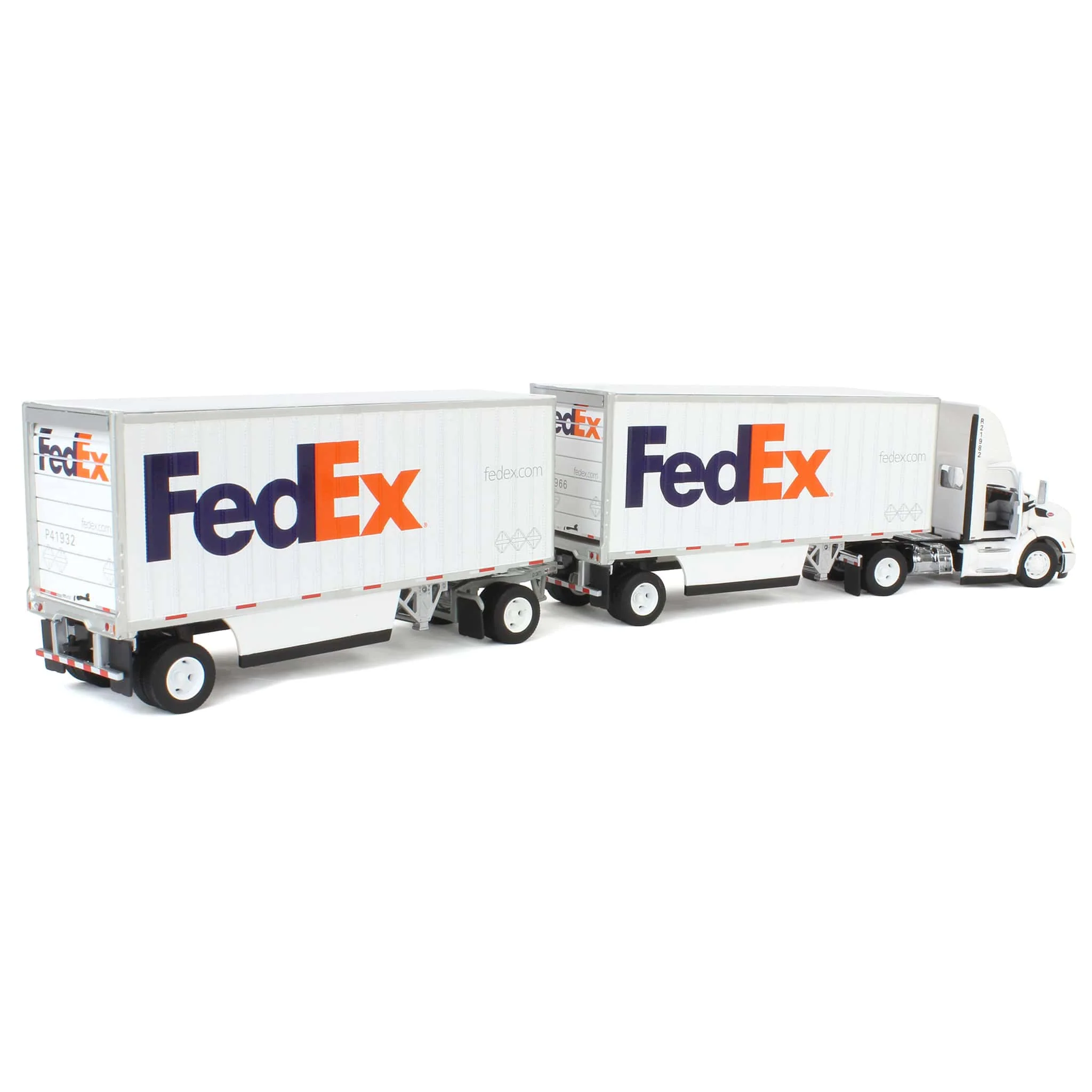 1/50 FedEx Peterbilt 579 Single-Axle Semi Truck with Day Cab & 2 28ft Wabash Pup Trailers by Diecast Masters - Image 3