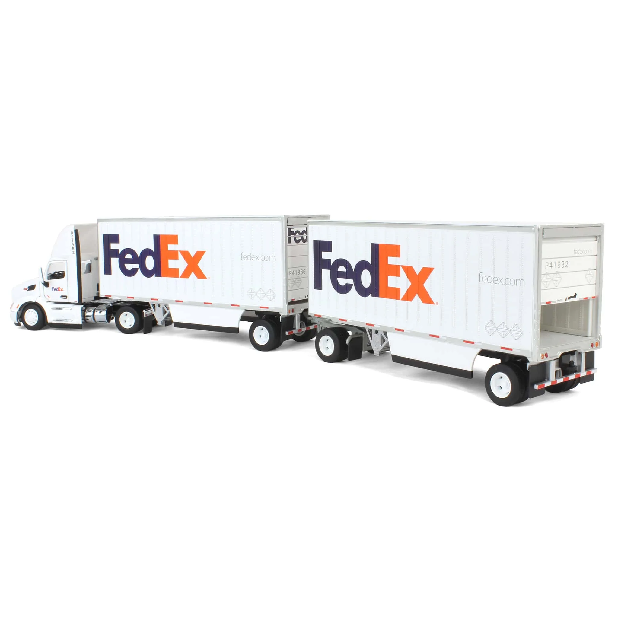 1/50 FedEx Peterbilt 579 Single-Axle Semi Truck with Day Cab & 2 28ft Wabash Pup Trailers by Diecast Masters - Image 4