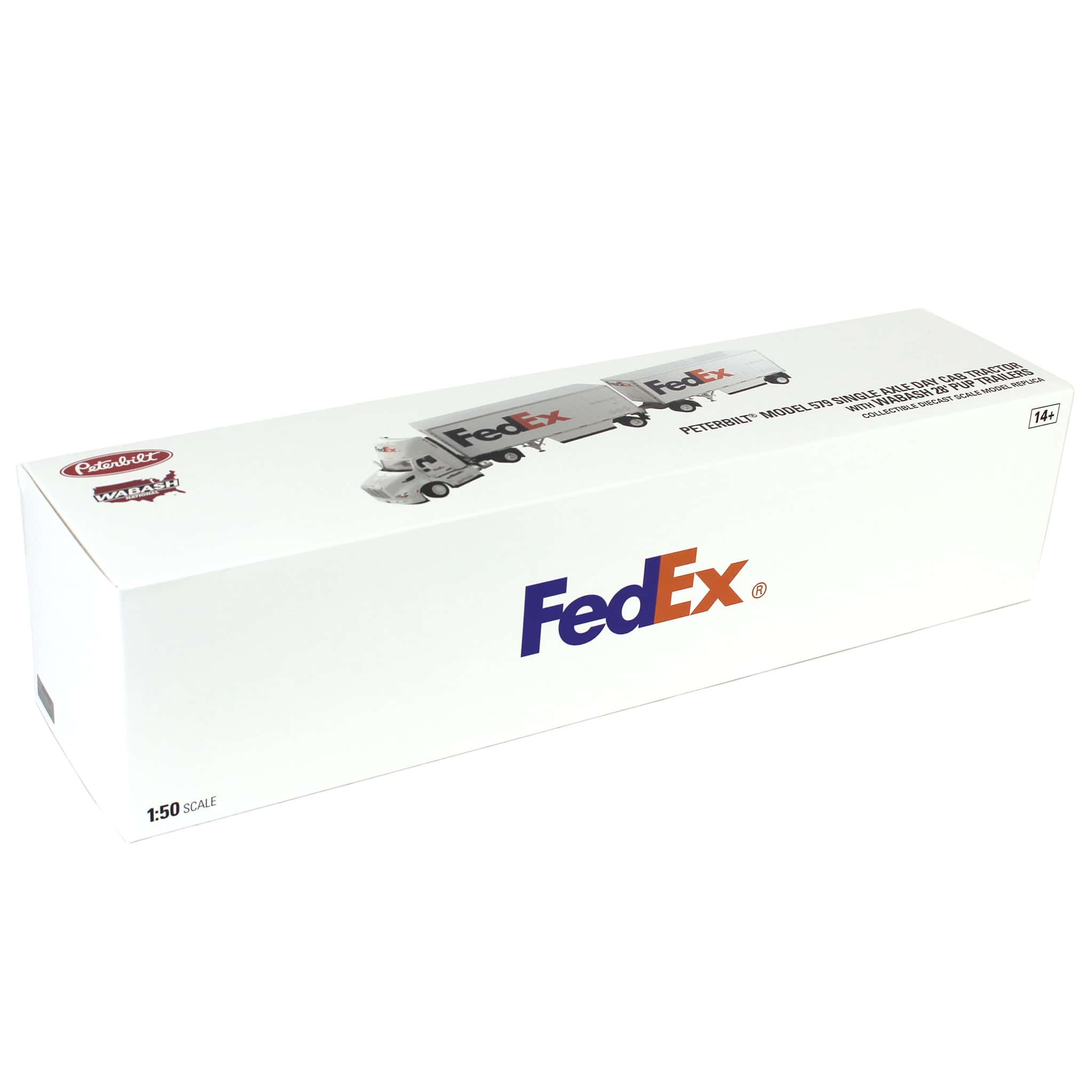 1/50 FedEx Peterbilt 579 Single-Axle Semi Truck with Day Cab & 2 28ft Wabash Pup Trailers by Diecast Masters - Image 5