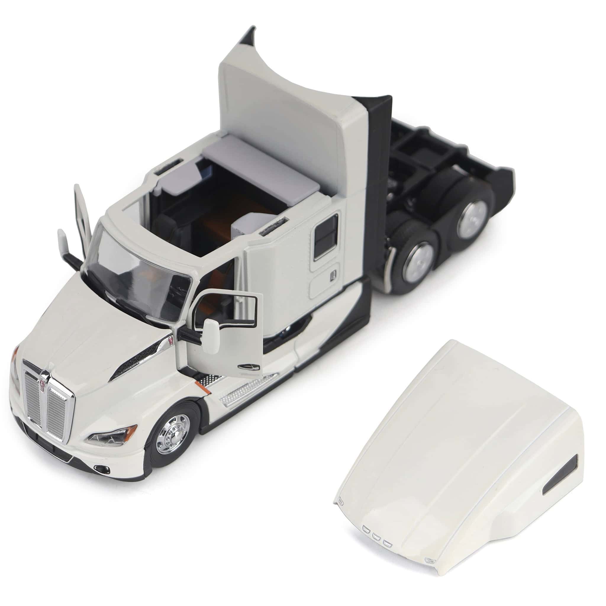 1/50 Pearl White Kenworth T680 76in High-Roof Sleeper Cab Tandem Tractor by Diecast Masters - Image 6