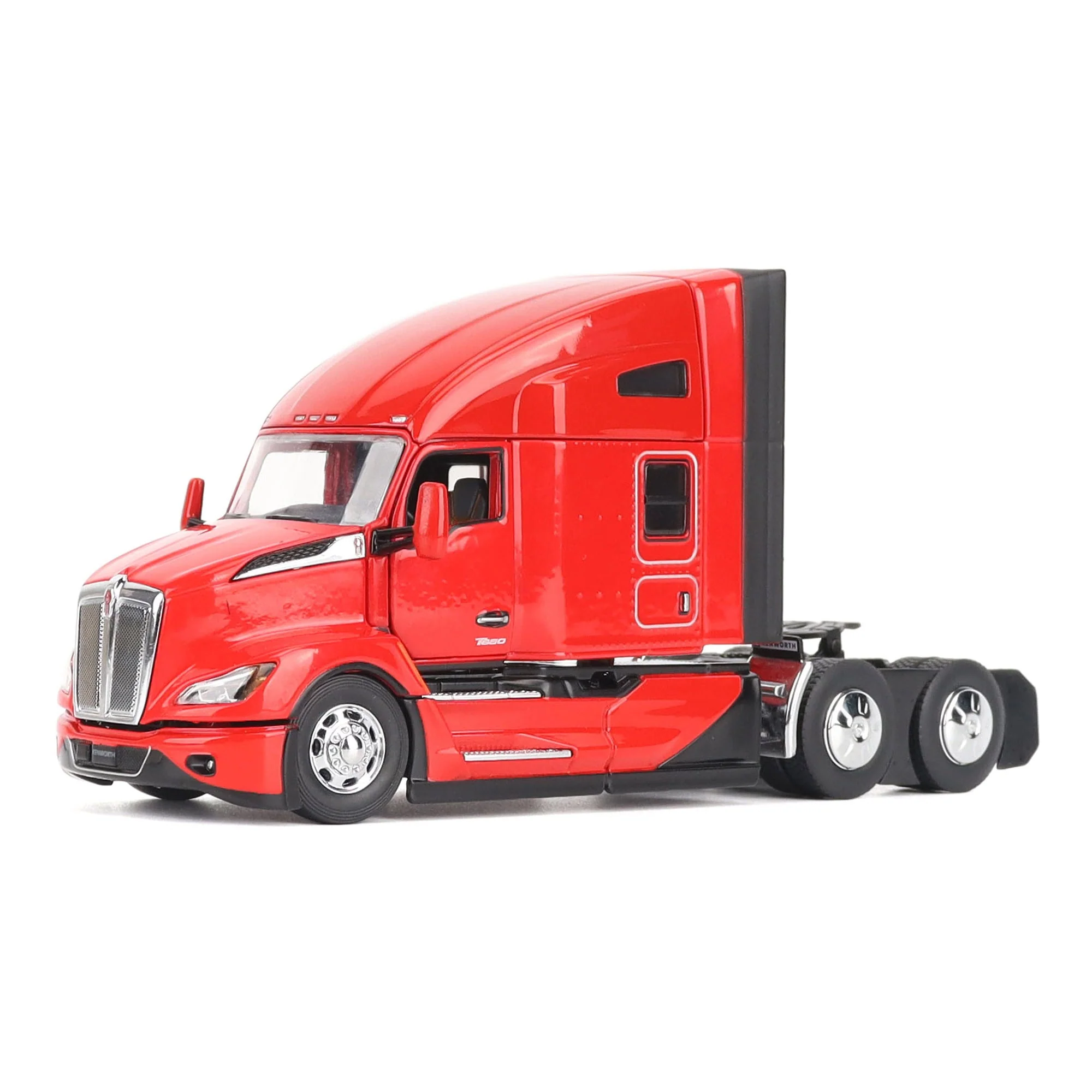 1/50 Red Kenworth T680 Tandem Tractor with 76in High Roof Sleeper Cab by Diecast Masters