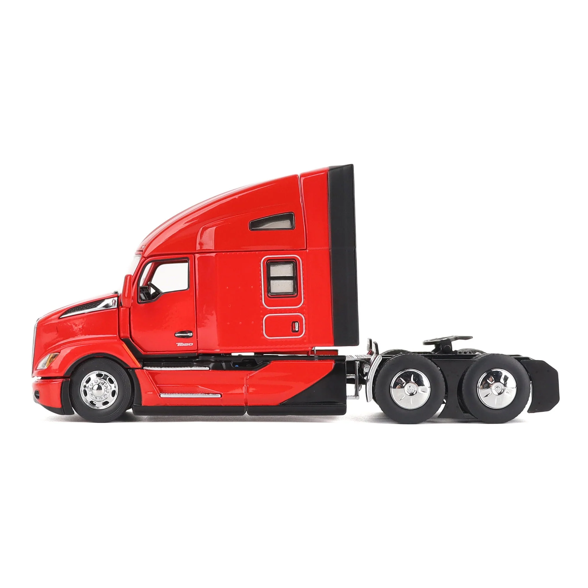 1/50 Red Kenworth T680 Tandem Tractor with 76in High Roof Sleeper Cab by Diecast Masters - Image 2