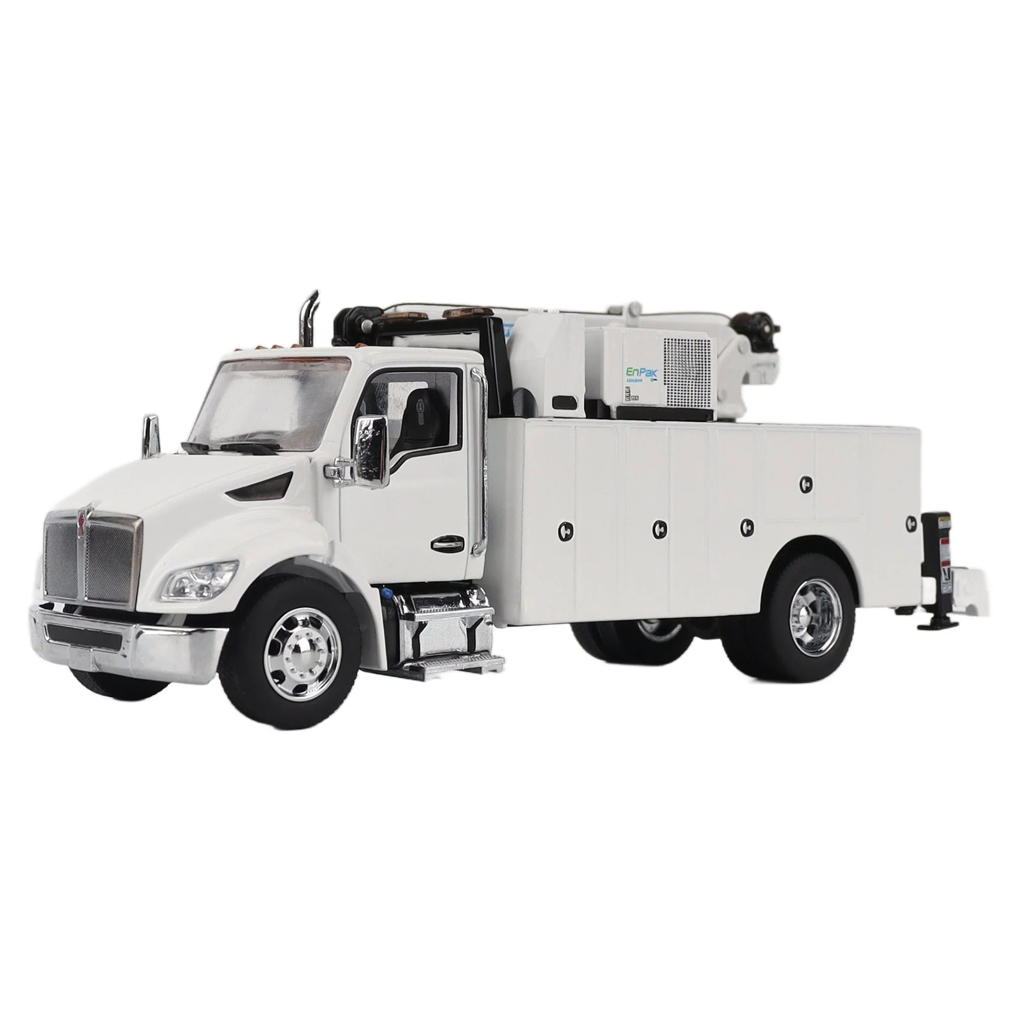 1/50 White Kenworth T380 Crane Work Truck with Miller EnPak by Diecast Masters