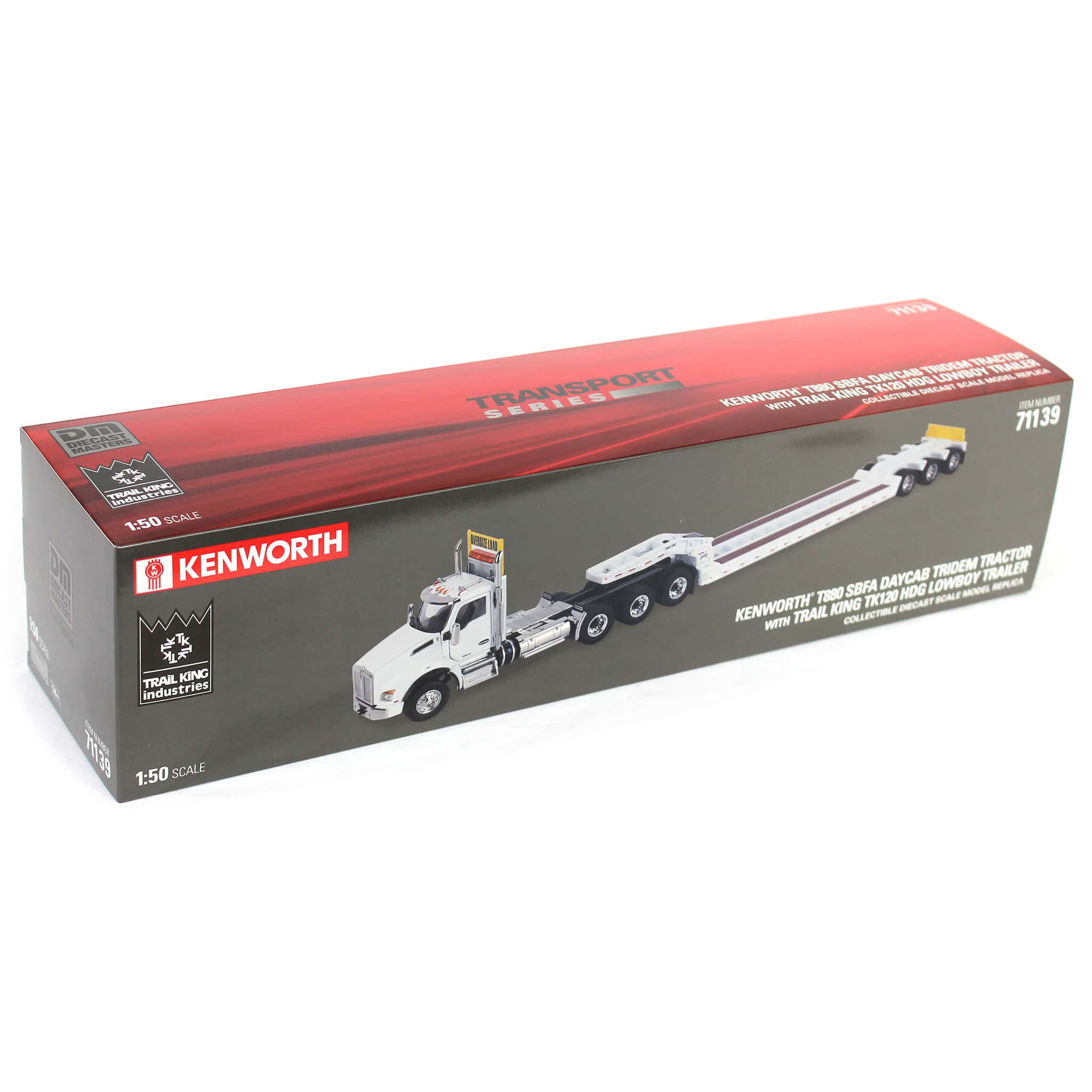 1/50 White Kenworth T880 SBFA with White Trail King TK120 HDG Lowboy Trailer - Image 9