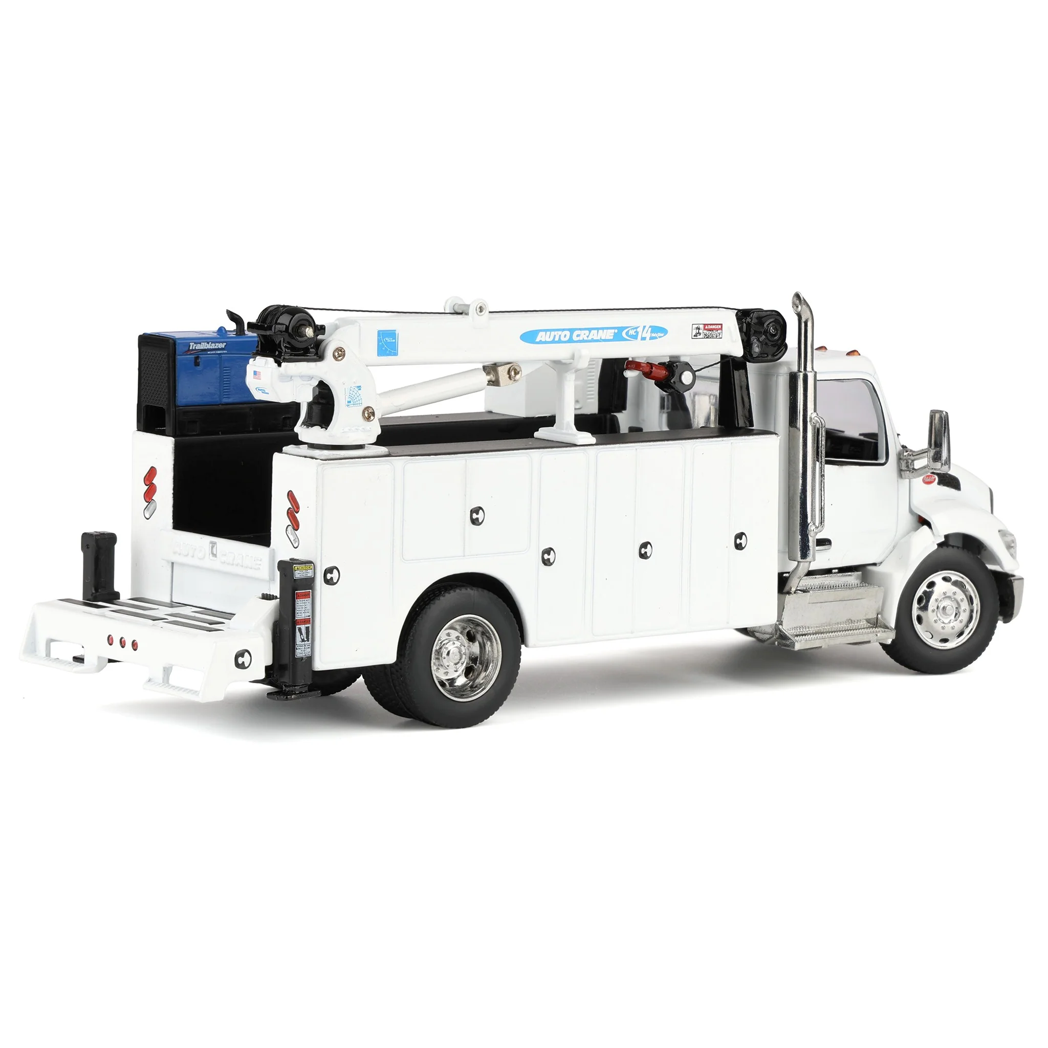 1/50 White Peterbilt Model 536 Crane Work Truck with Miller Trailblazer by Diecast Masters - Image 3