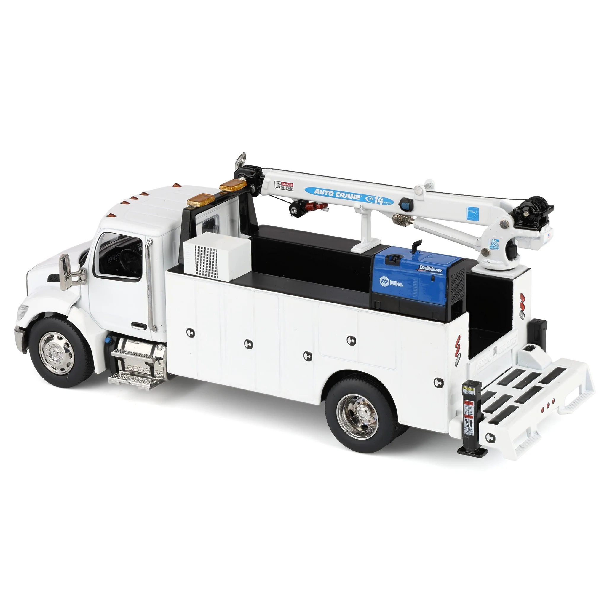 1/50 White Peterbilt Model 536 Crane Work Truck with Miller Trailblazer by Diecast Masters - Image 4