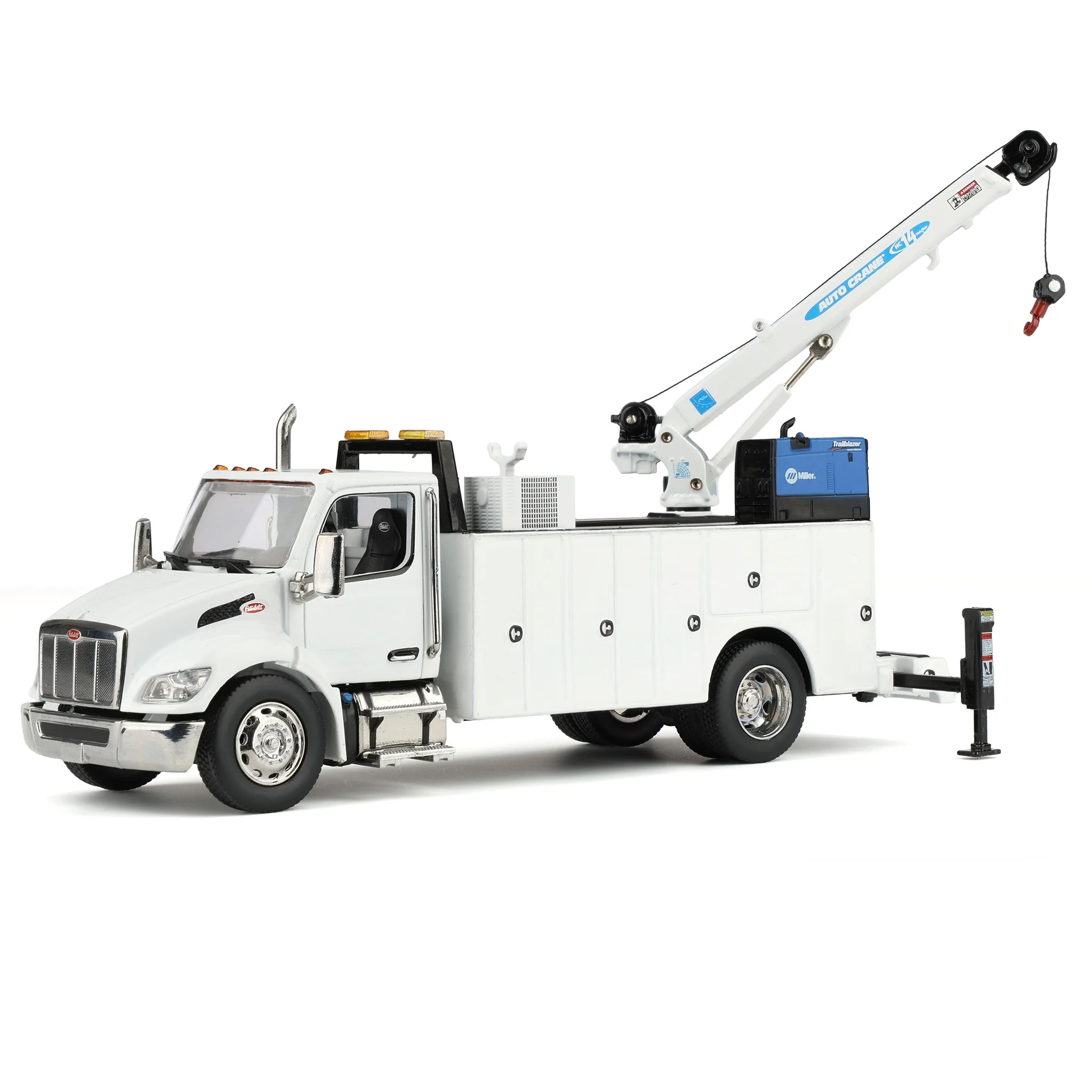1/50 White Peterbilt Model 536 Crane Work Truck with Miller Trailblazer by Diecast Masters - Image 5