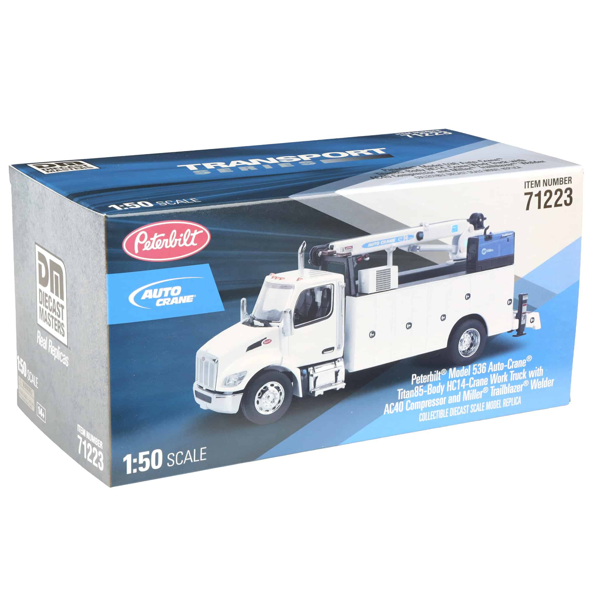 1/50 White Peterbilt Model 536 Crane Work Truck with Miller Trailblazer by Diecast Masters - Image 7