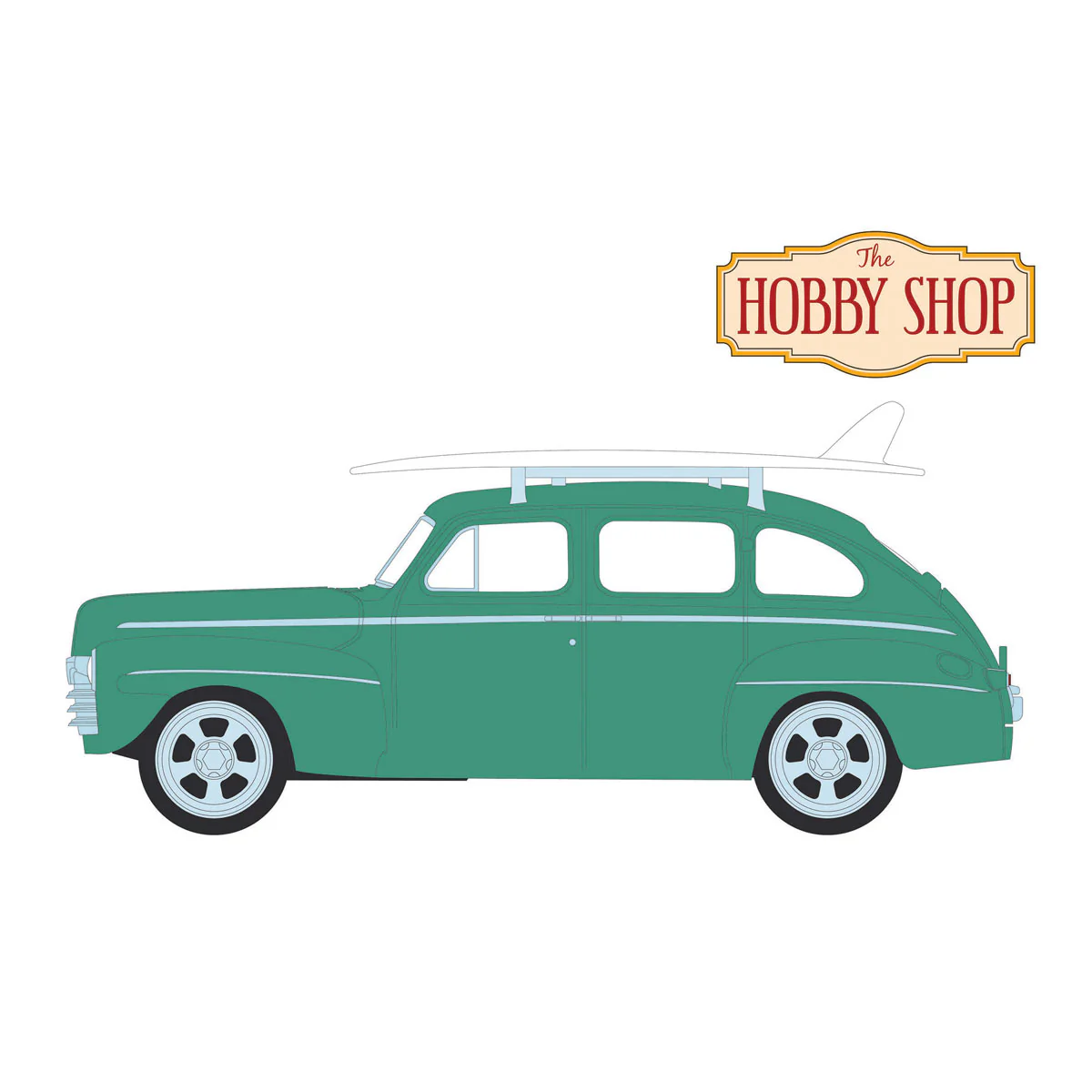 1/64 1946 Ford Fordor Super Deluxe with Roof Rack & Surfboards, Hobby Shop Series 16 - Image 3