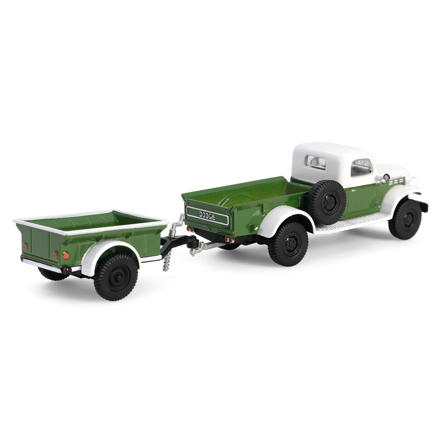 1/64 1950 Dodge Power Wagon with 1/4 Ton Cargo Trailer, Green & White, Hitch & Tow Series 32 - Image 2