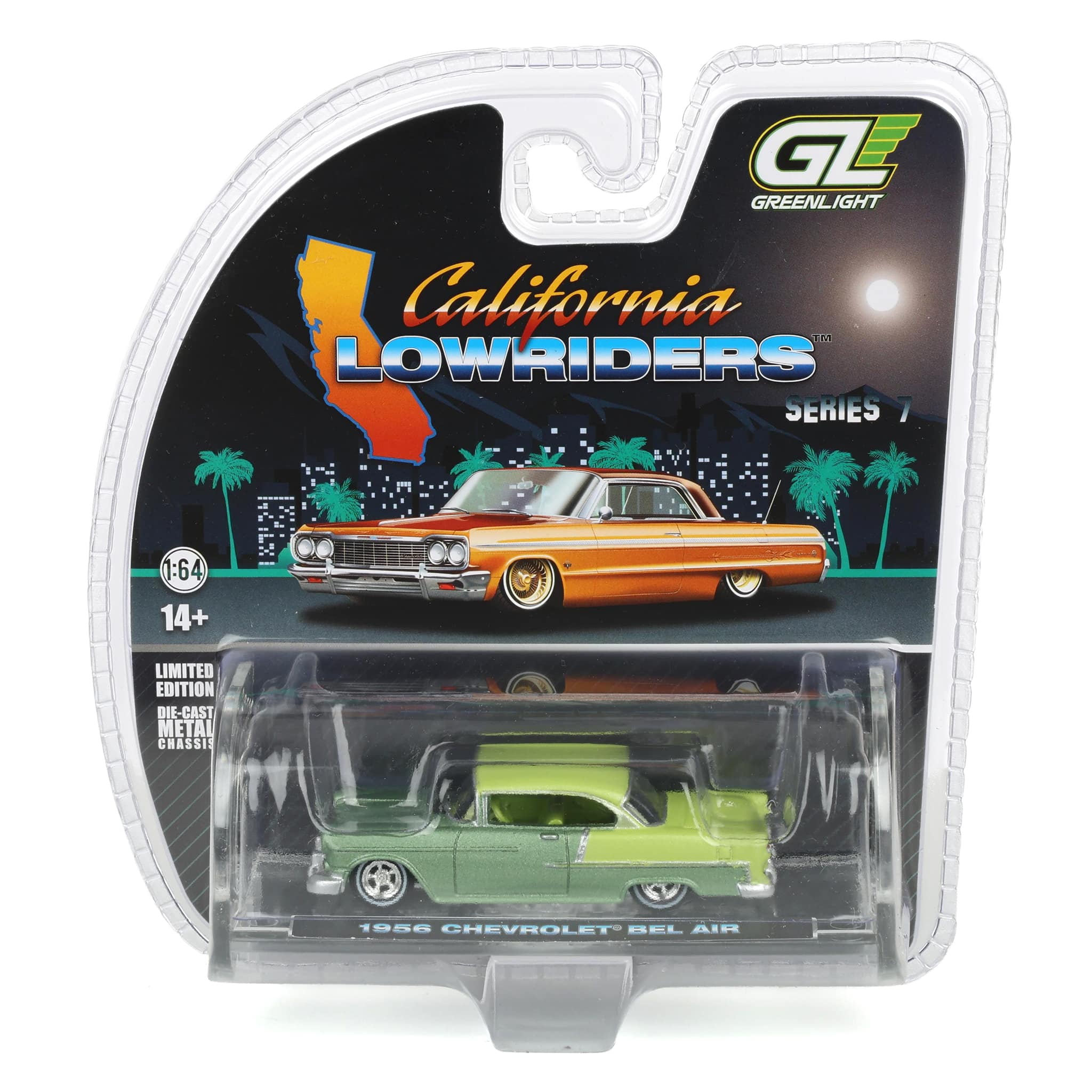 1/64 1956 Chevrolet Bel Air Lowrider, Crocus Yellow & Laurel Green Two-Tone, California Lowriders Series 7 - Image 6