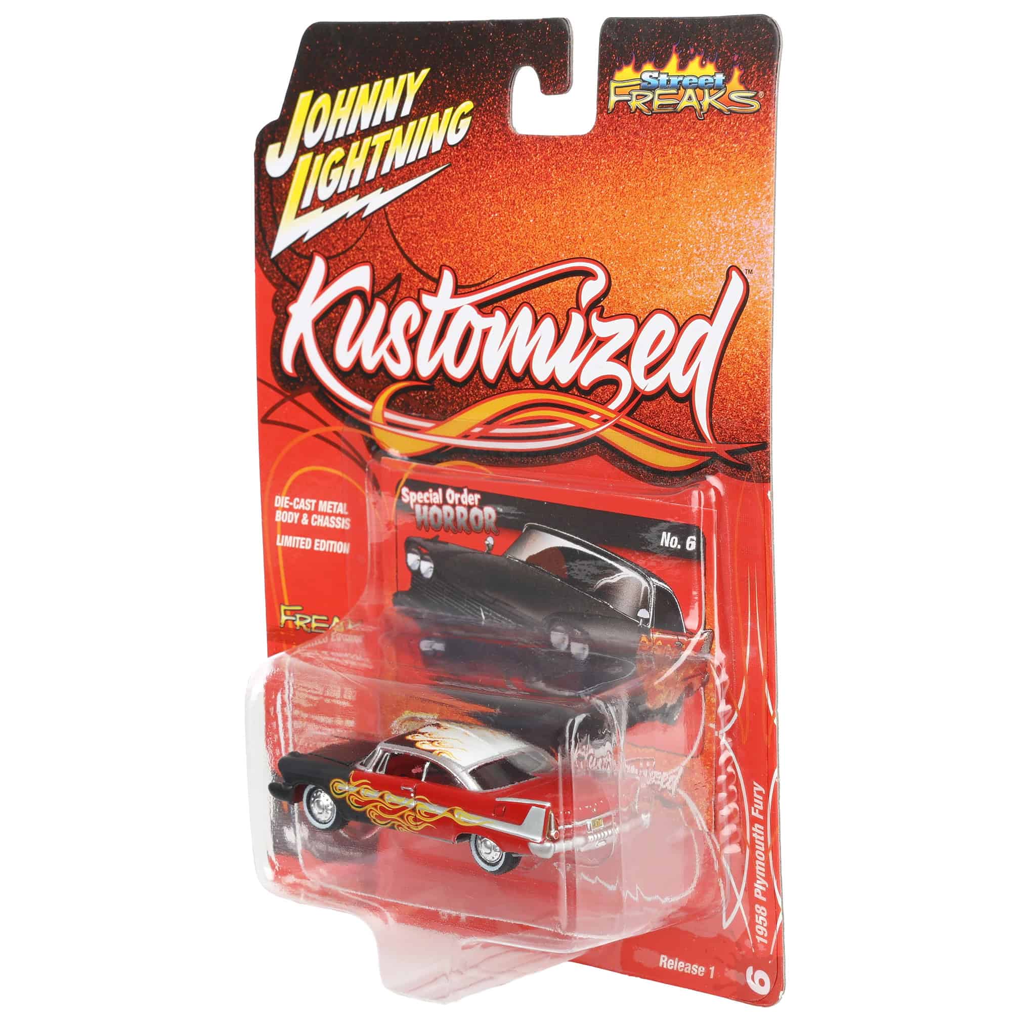 1/64 1958 Plymouth Fury with Flames, Johnny Lightning Kustomized - Image 3