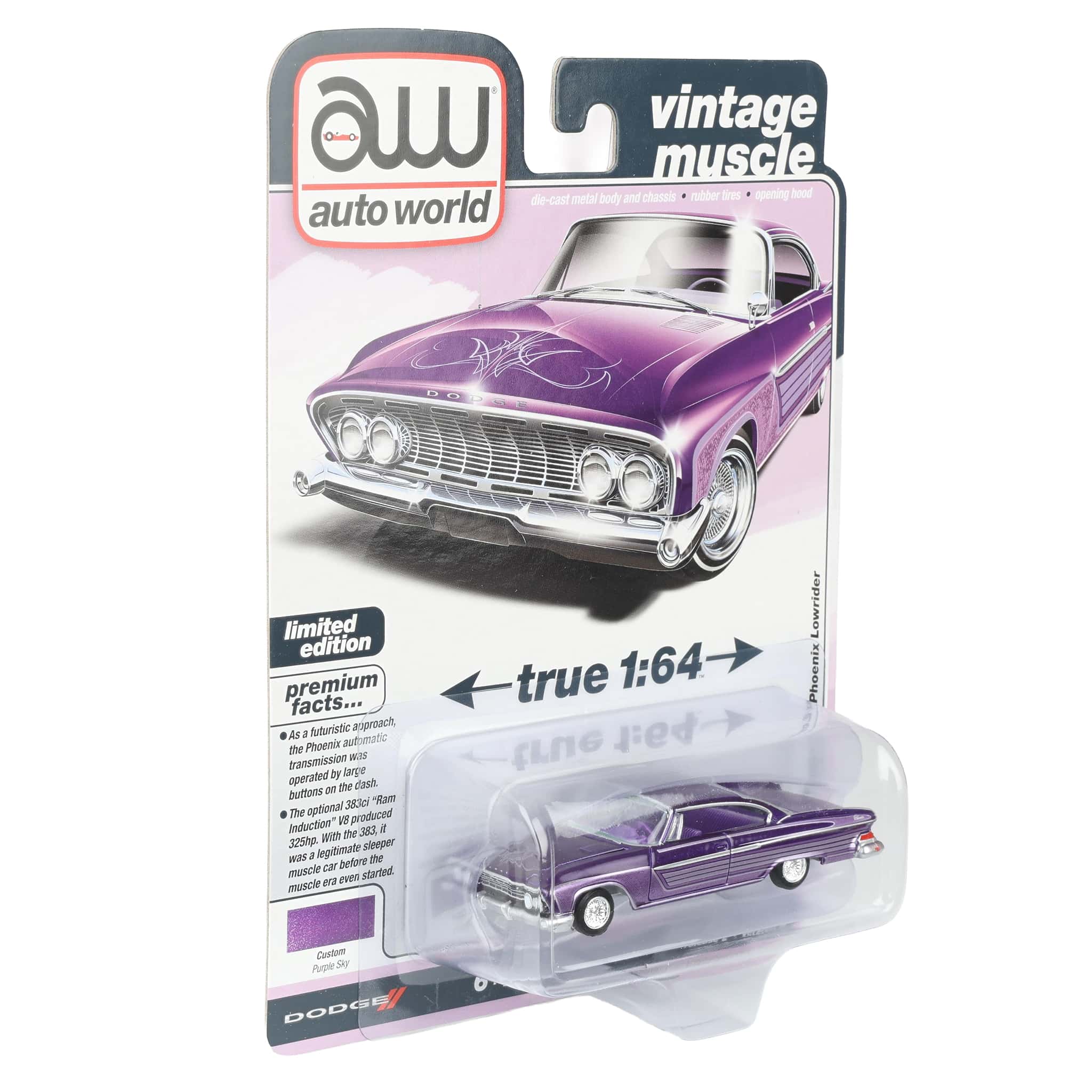 1/64 1961 Dodge Dart Phoenix Lowrider, Purple Sky, Auto World Vintage Muscle - Image 2
