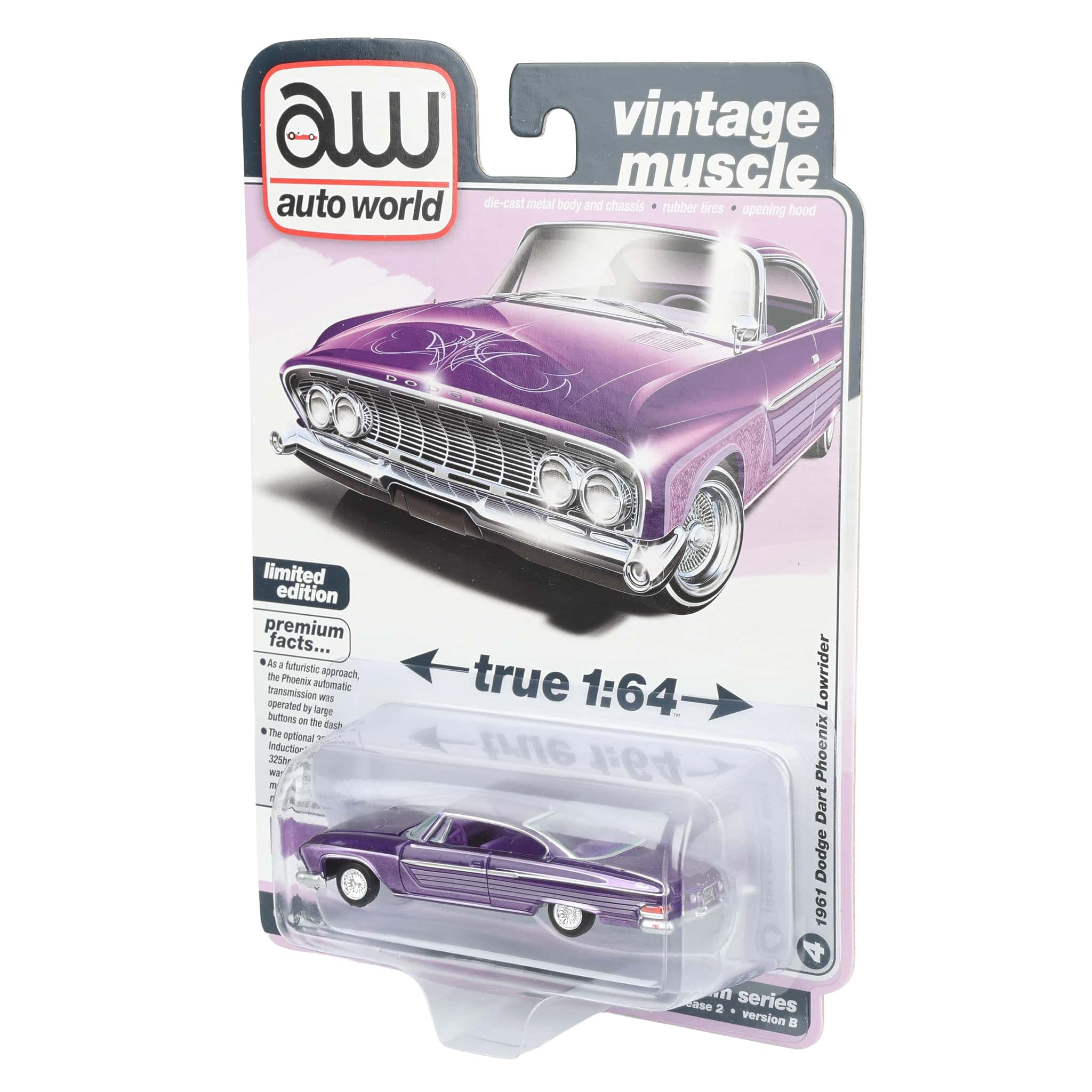 1/64 1961 Dodge Dart Phoenix Lowrider, Purple Sky, Auto World Vintage Muscle - Image 3