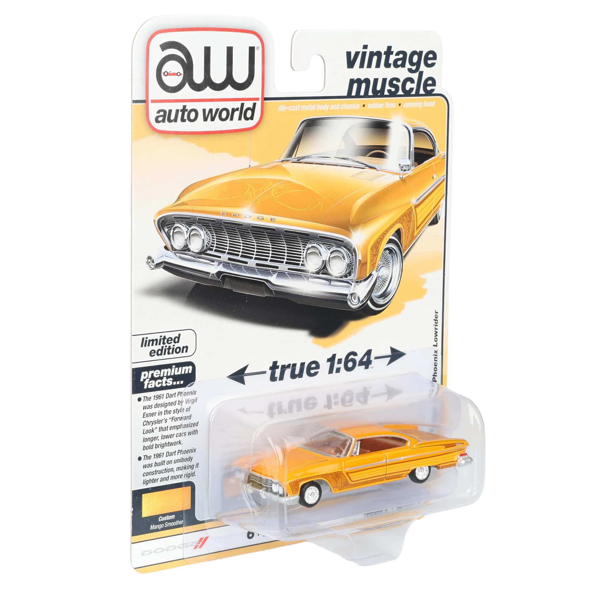 1/64 1961 Dodge Dart Phoenix Lowrider, Mango Smoothie, Auto World Vintage Muscle - Image 2
