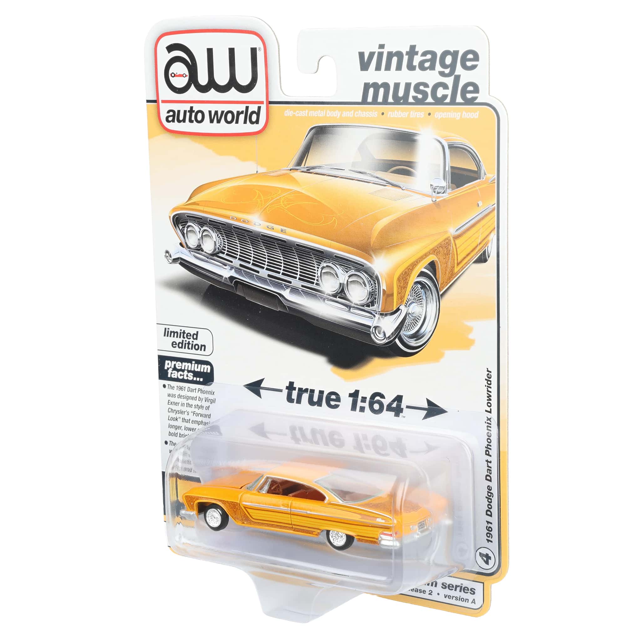 1/64 1961 Dodge Dart Phoenix Lowrider, Mango Smoothie, Auto World Vintage Muscle - Image 3
