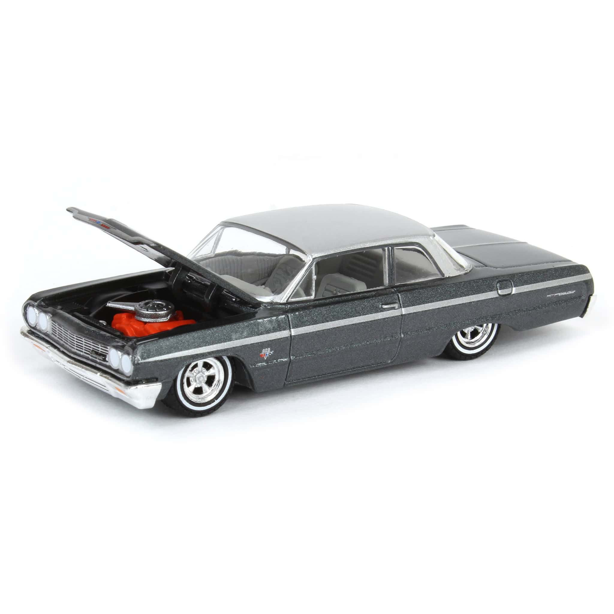 1/64 1964 Chevrolet Bel Air, Dark Gray & Silver Metallic, California Lowriders Series 6 - Image 5
