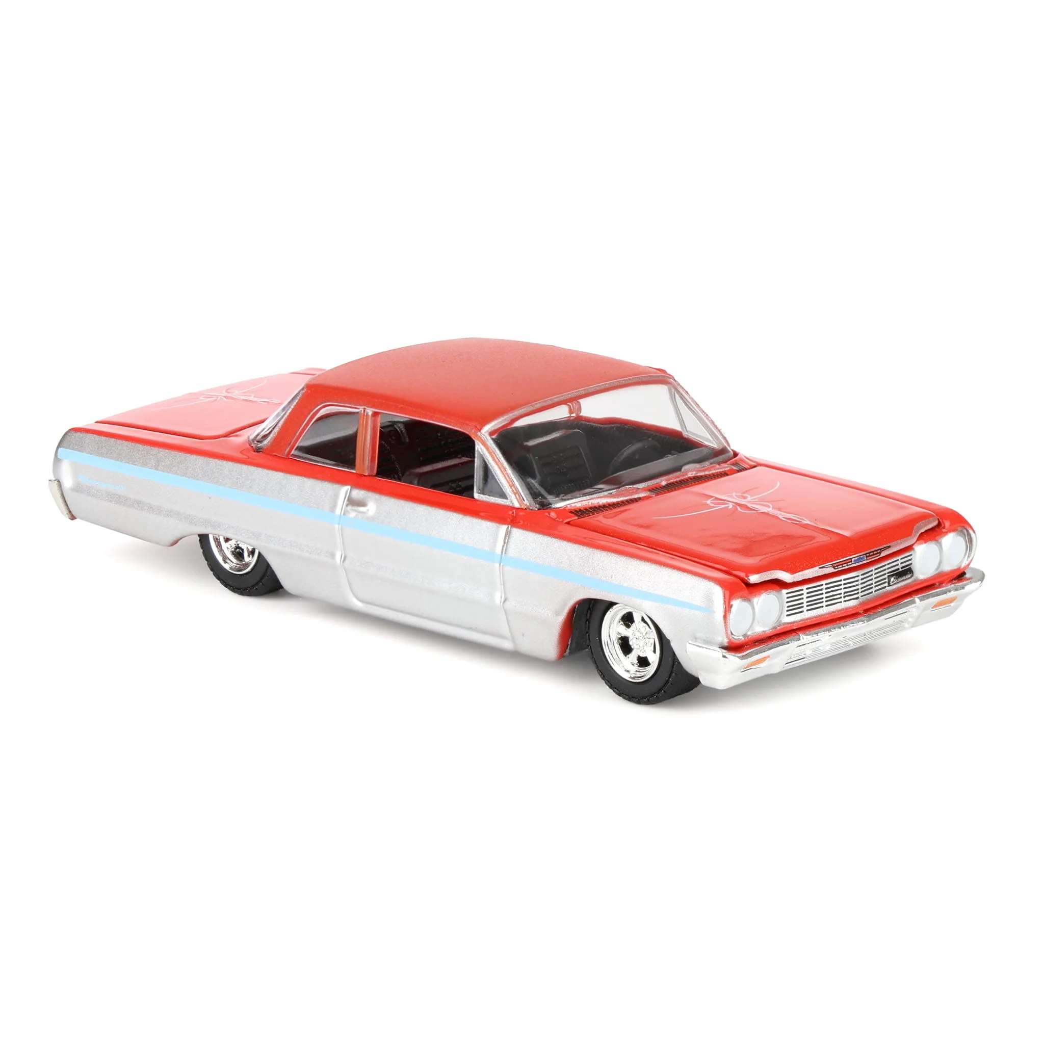 1/64 1964 Chevrolet Biscayne Lowrider, Silver Metallic & Red Two-Tone, California Lowriders Series 7 - Image 2