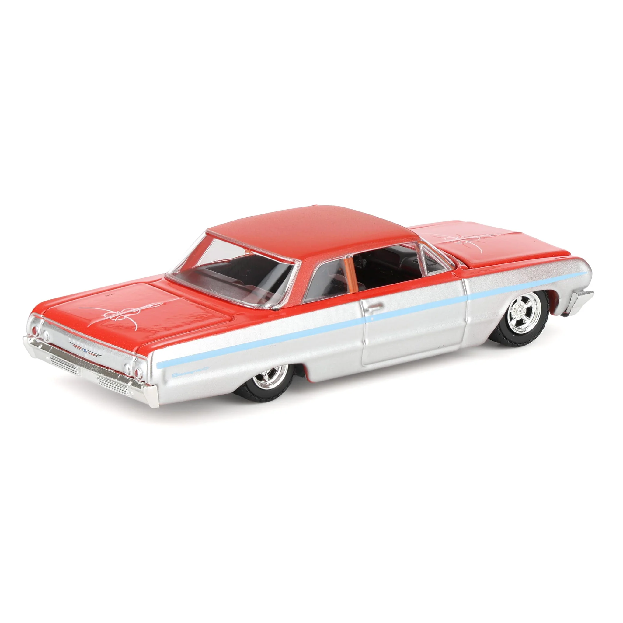 1/64 1964 Chevrolet Biscayne Lowrider, Silver Metallic & Red Two-Tone, California Lowriders Series 7 - Image 3