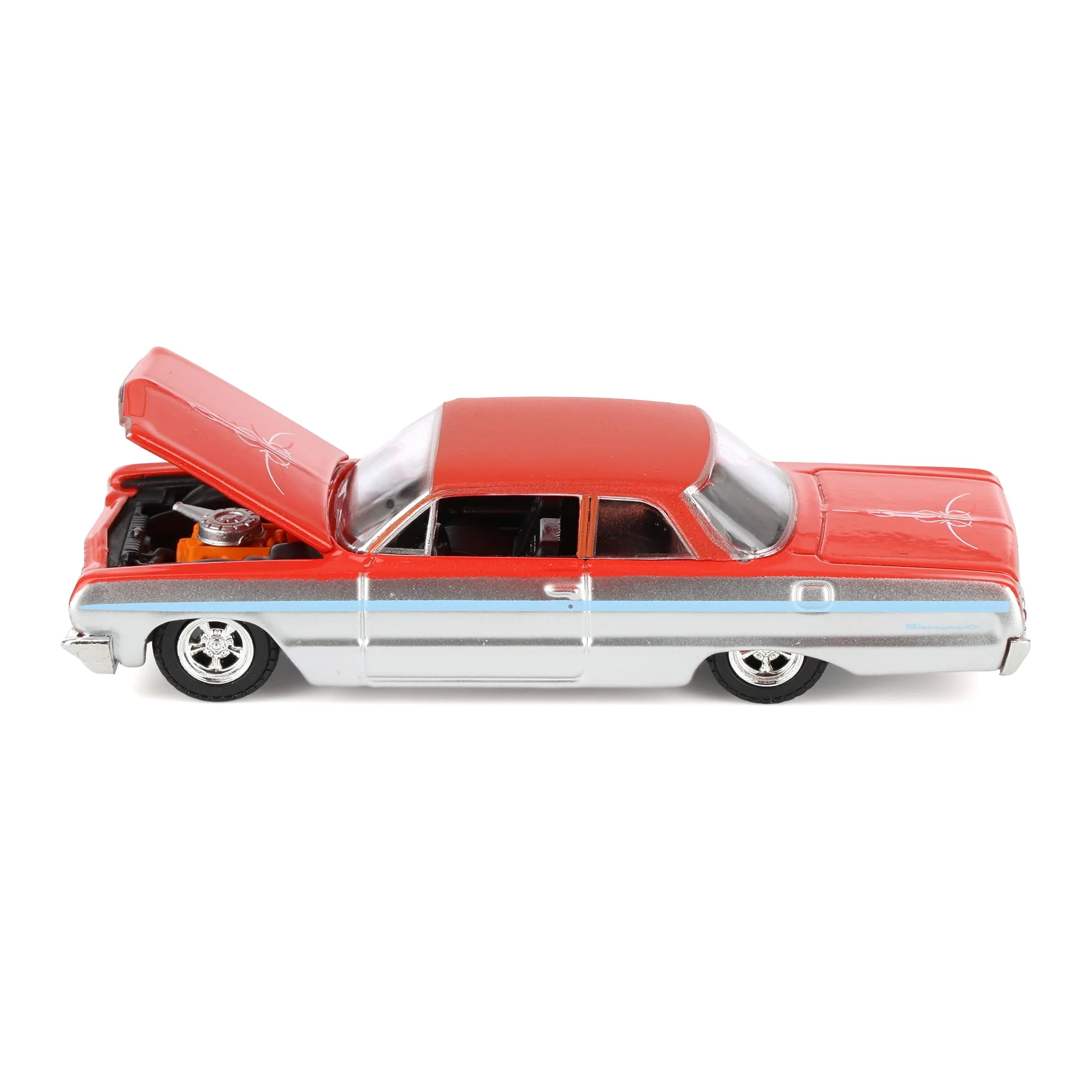 1/64 1964 Chevrolet Biscayne Lowrider, Silver Metallic & Red Two-Tone, California Lowriders Series 7 - Image 4