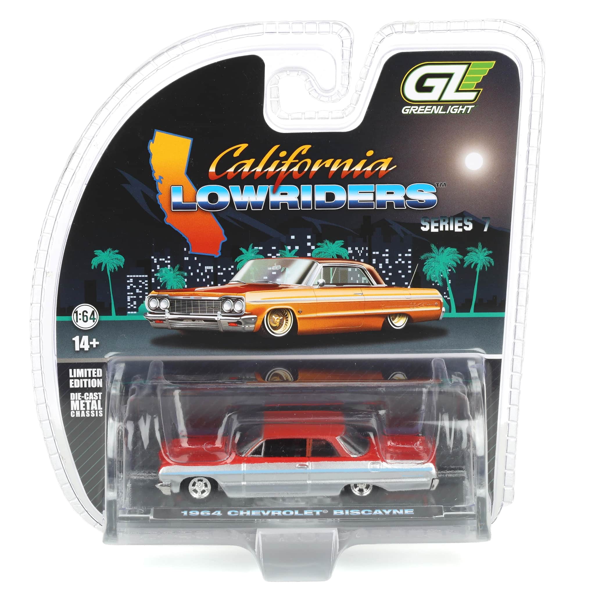 1/64 1964 Chevrolet Biscayne Lowrider, Silver Metallic & Red Two-Tone, California Lowriders Series 7 - Image 6