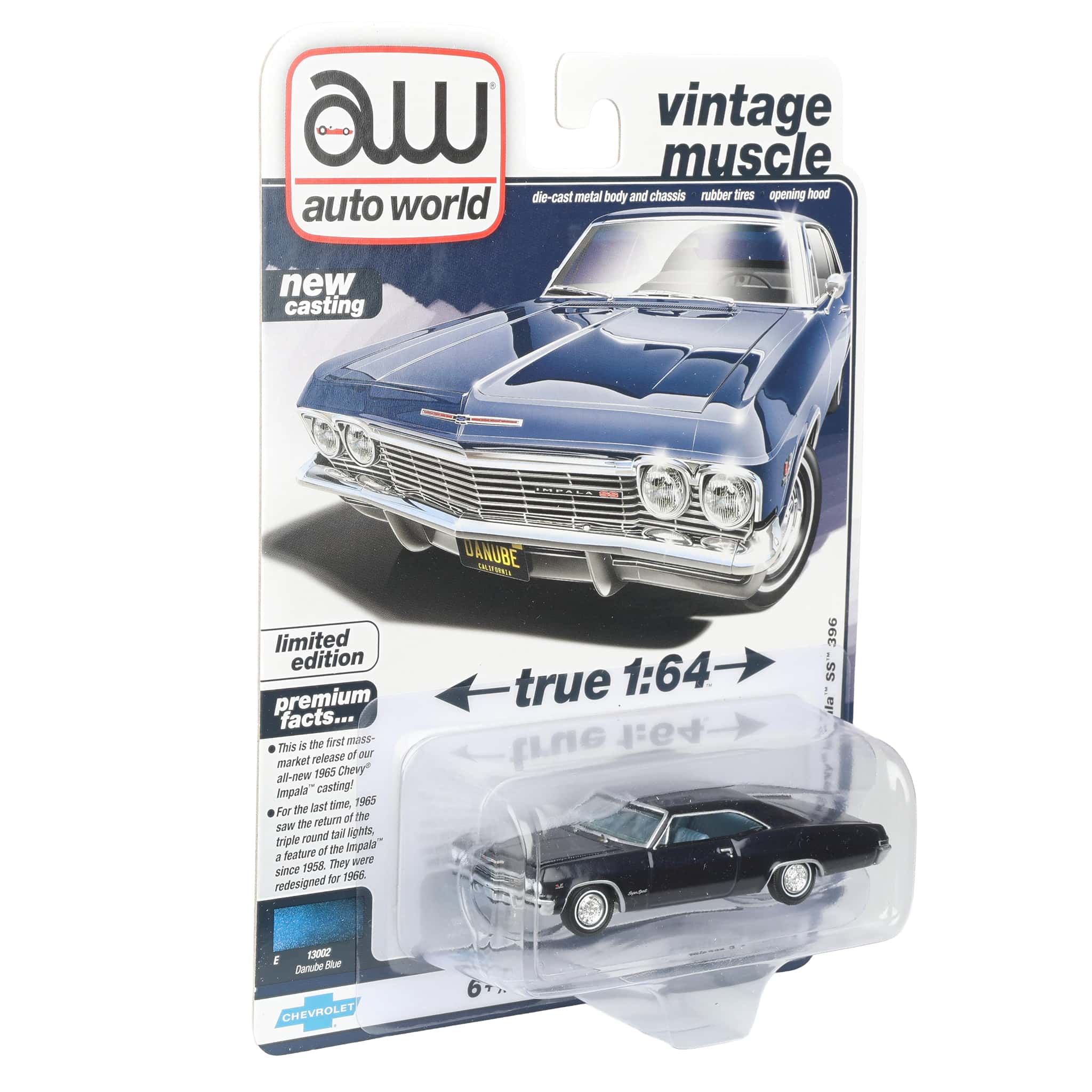 1/64 1965 Chevy Impala SS 396, Danube Blue, Auto World Vintage Muscle - Image 2