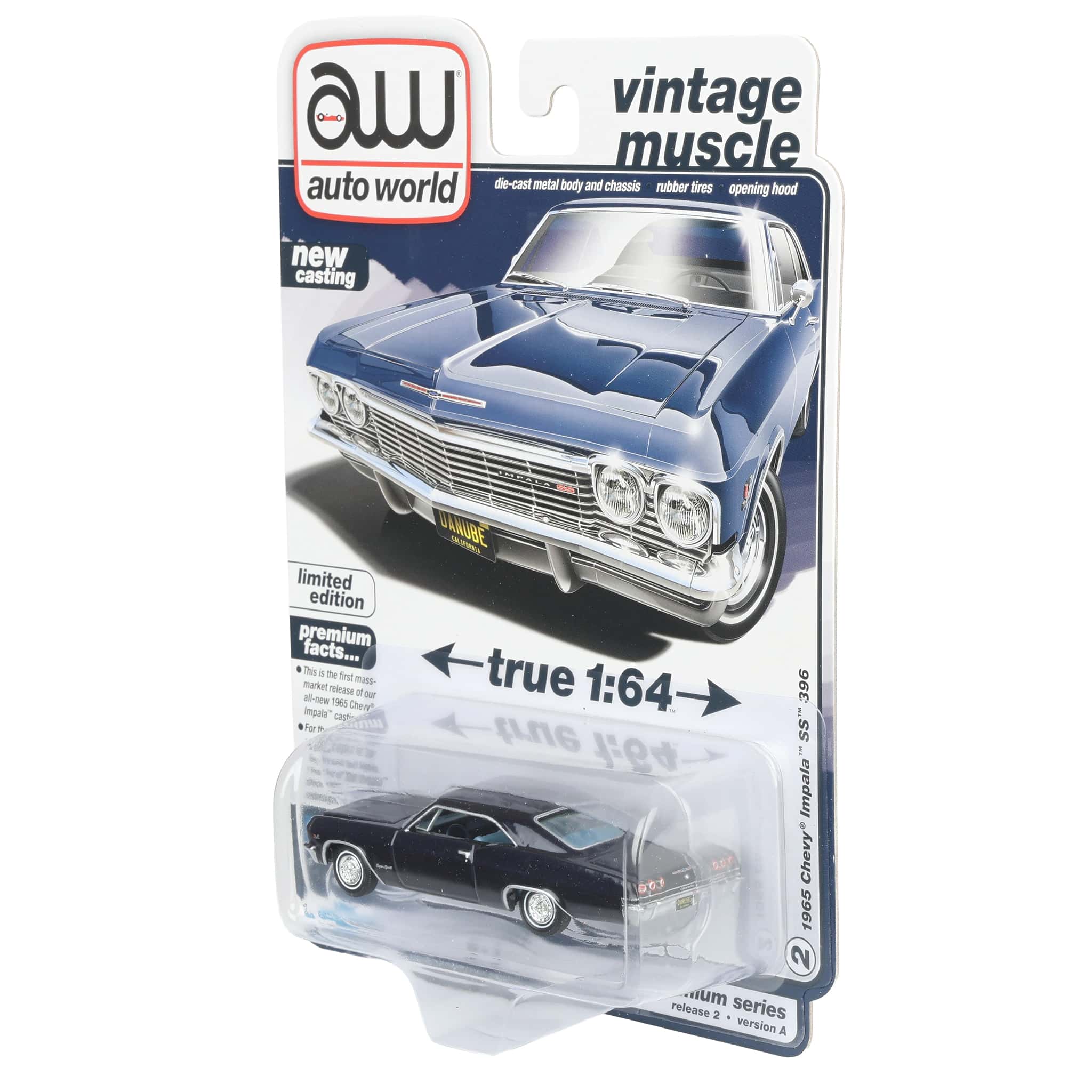 1/64 1965 Chevy Impala SS 396, Danube Blue, Auto World Vintage Muscle - Image 3