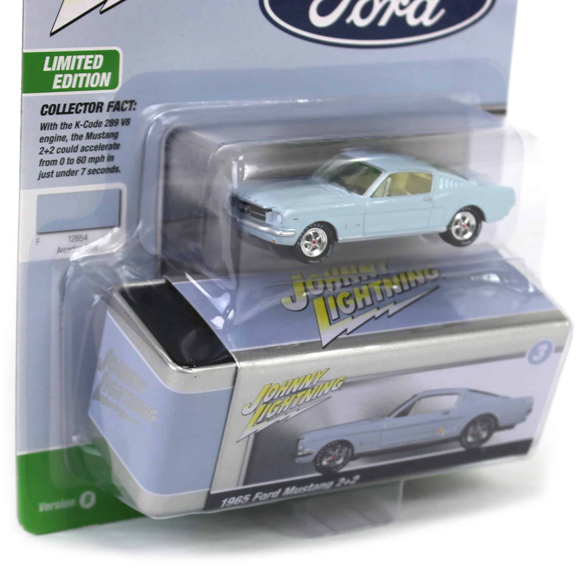1/64 1965 Ford Mustang Fastback, Arcadian Blue, Johnny Lightning Collector Tin Series 16 - Image 4