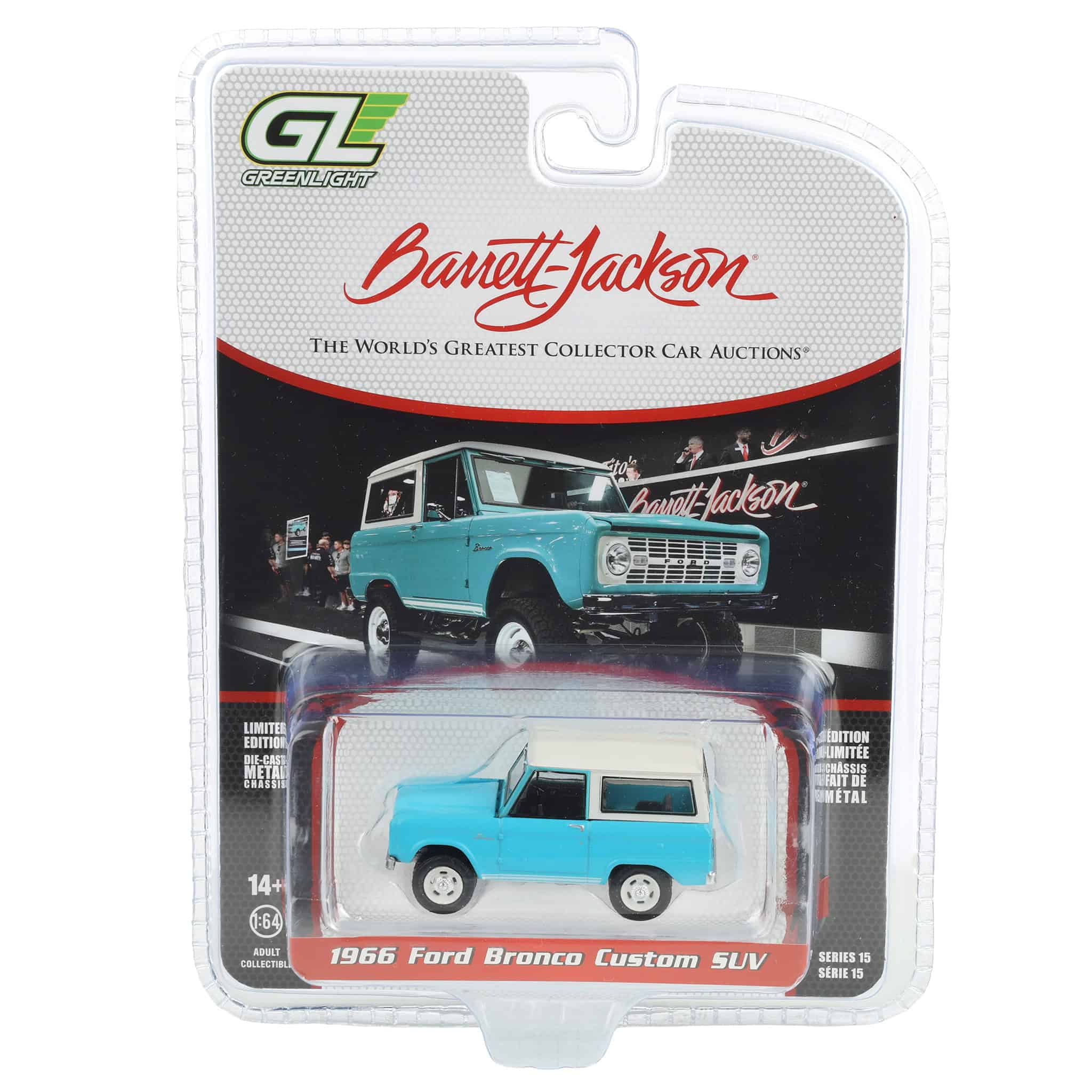 1/64 1966 Ford Bronco Custom SUV, Scottsdale 2024, Turquoise Blue, Barrett-Jackson Series 15 - Image 9