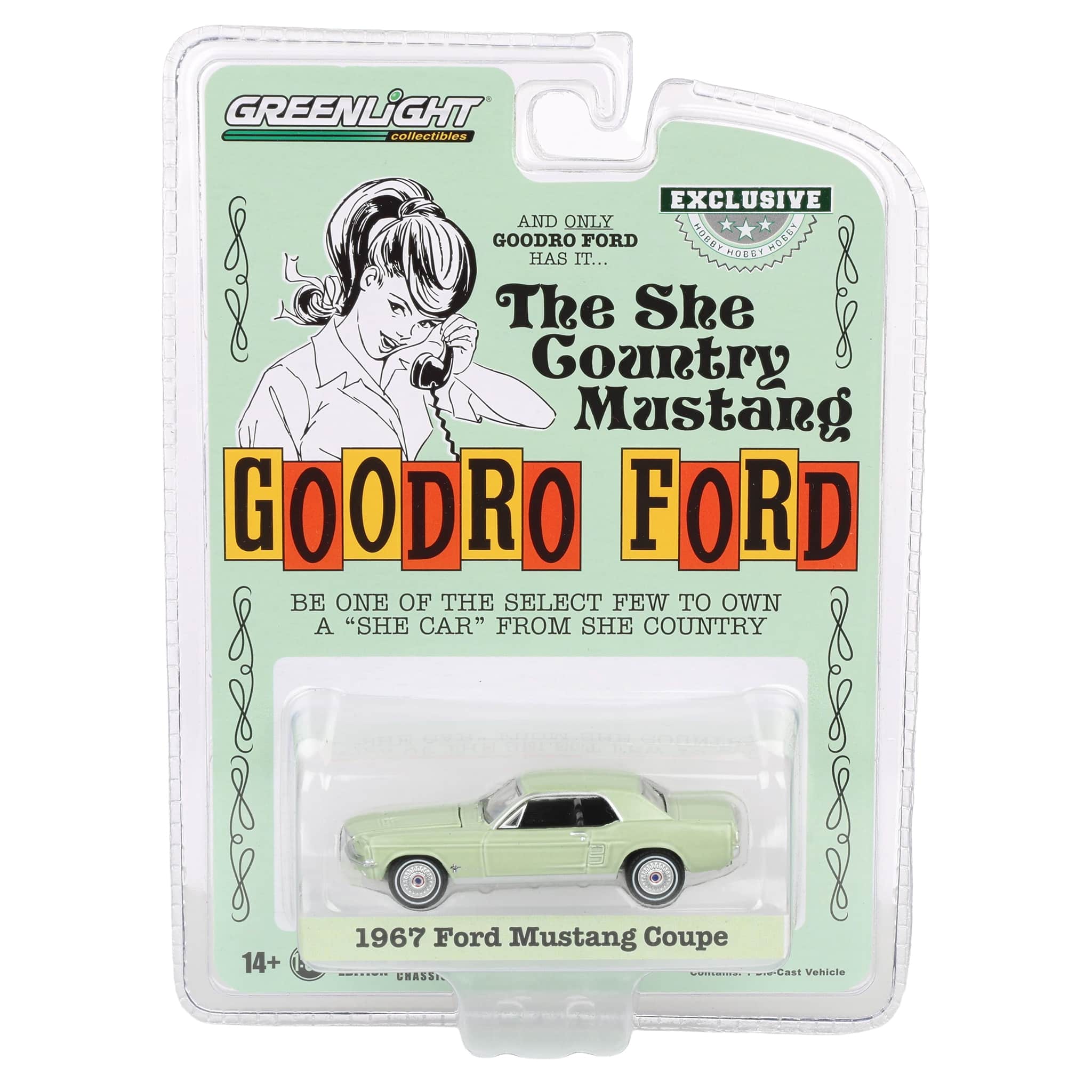 1/64 1967 Ford Mustang Coupe "She Country Special", Bill Goodro Ford, Denver, Colorado, Limelite Green, Hobby Exclusive