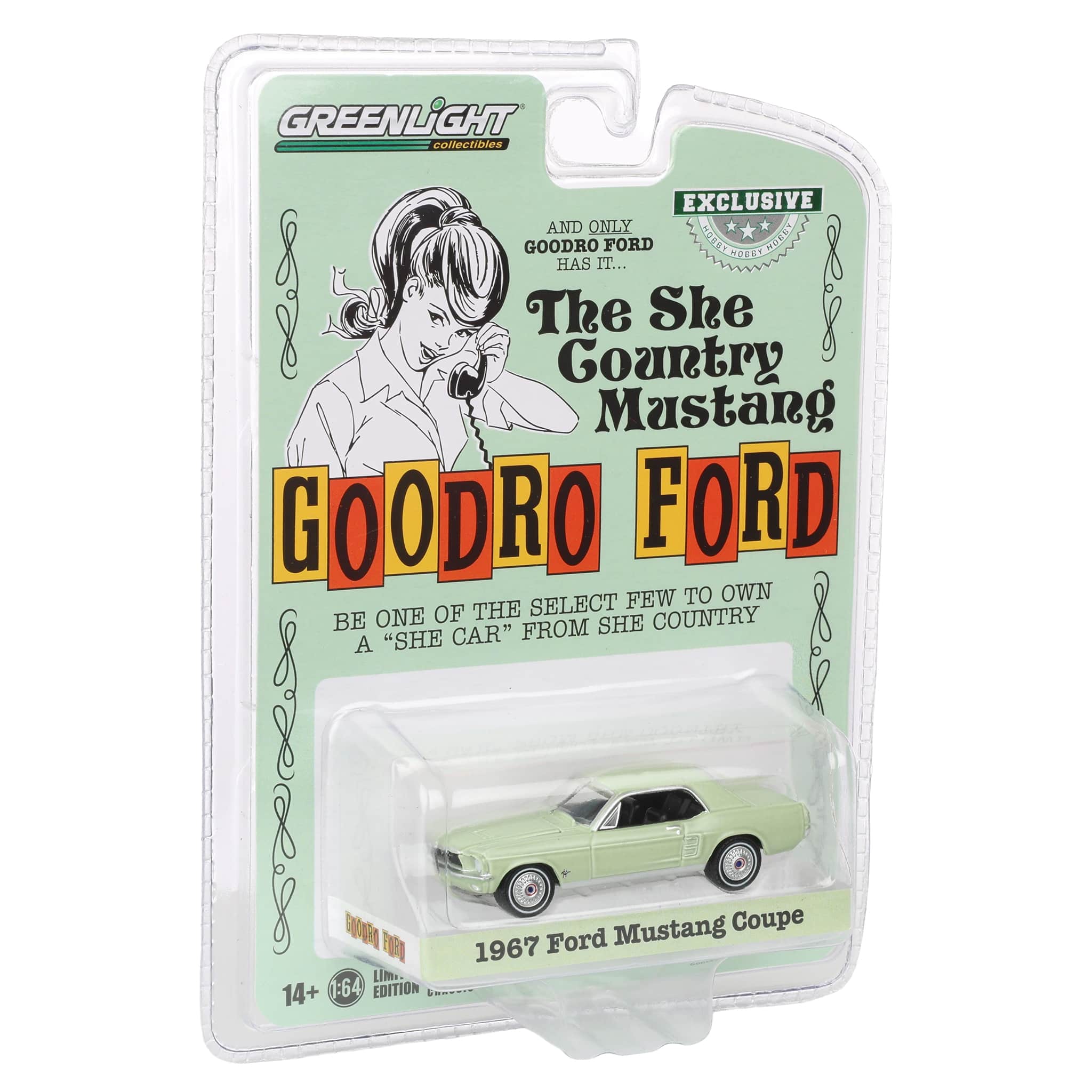 1/64 1967 Ford Mustang Coupe "She Country Special", Bill Goodro Ford, Denver, Colorado, Limelite Green, Hobby Exclusive - Image 2