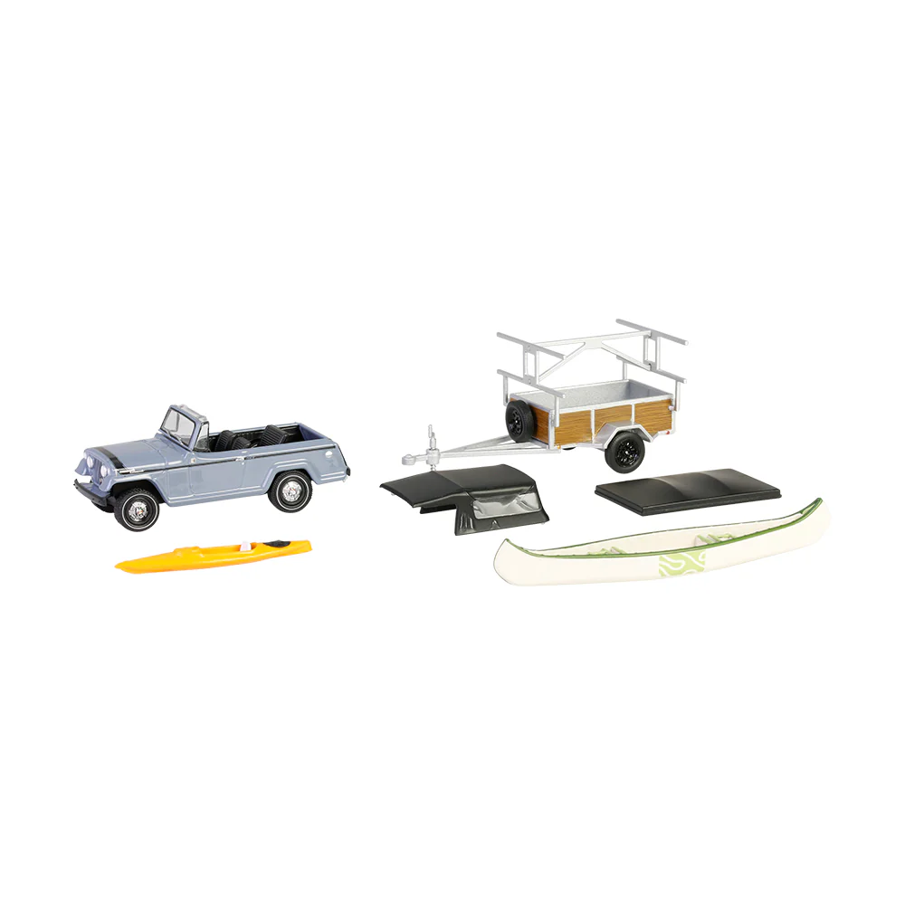 1/64 1968 Jeep Jeepster Commando SC-1 with Canoe Trailer, Gray, Hitch & Tow Series 32 - Image 2