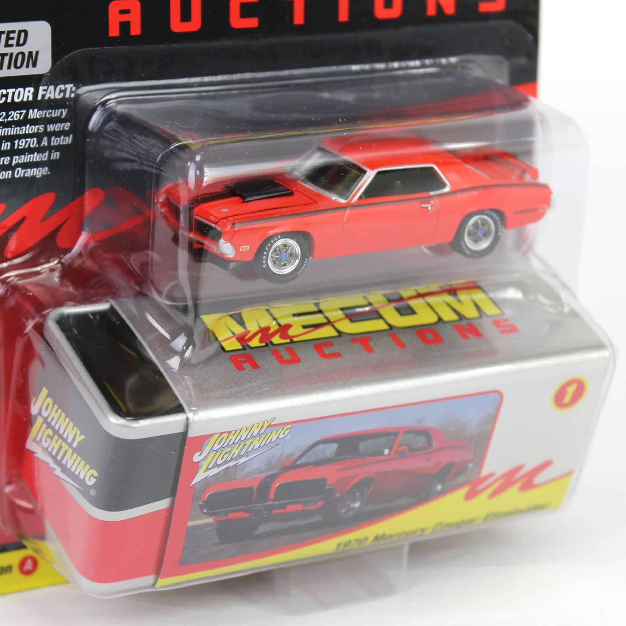 1/64 1970 Mercury Cougar Eliminator, Competition Orange, Mecum Auctions, Johnny Lightning Collector Tin Series 15 - Image 2