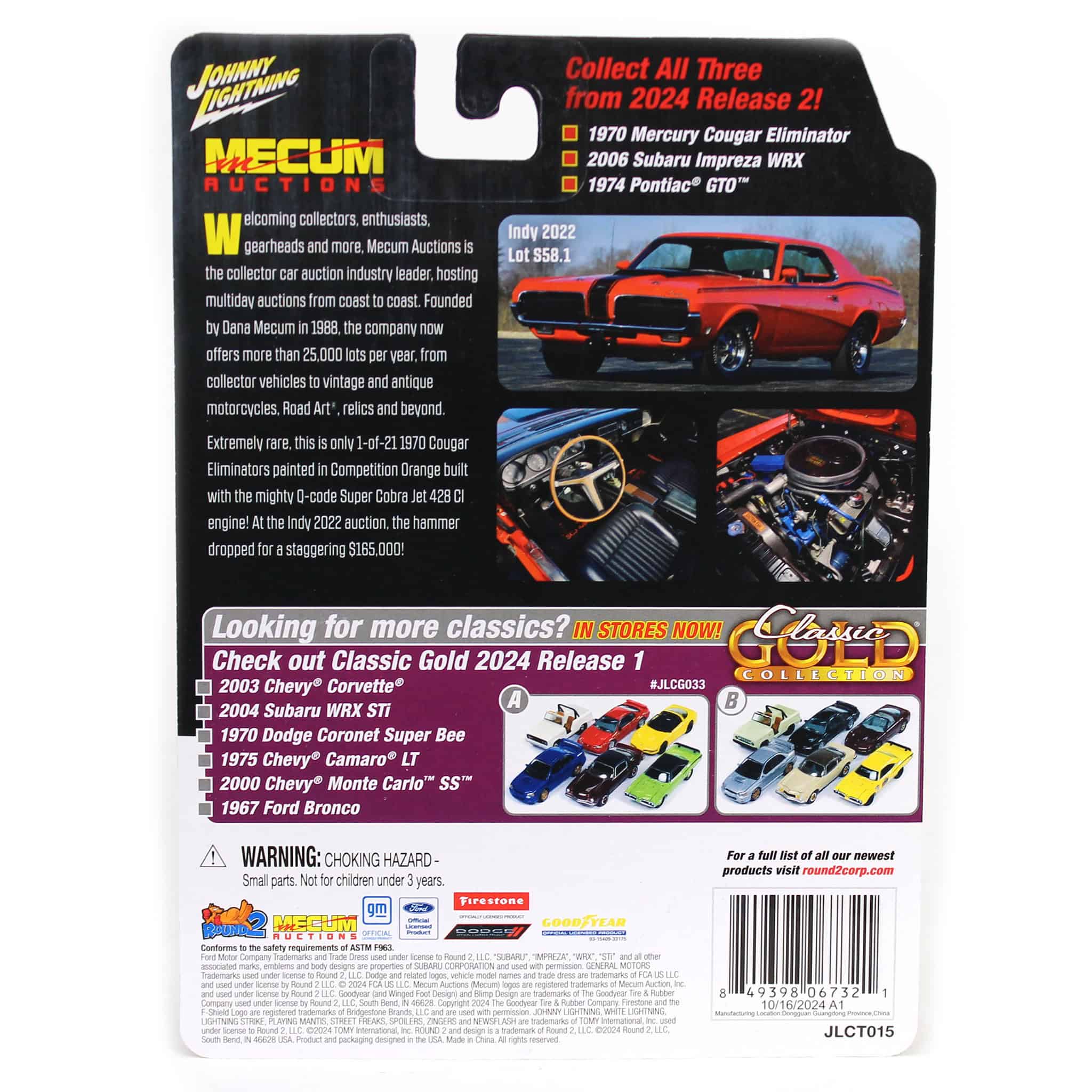 1/64 1970 Mercury Cougar Eliminator, Competition Orange, Mecum Auctions, Johnny Lightning Collector Tin Series 15 - Image 3