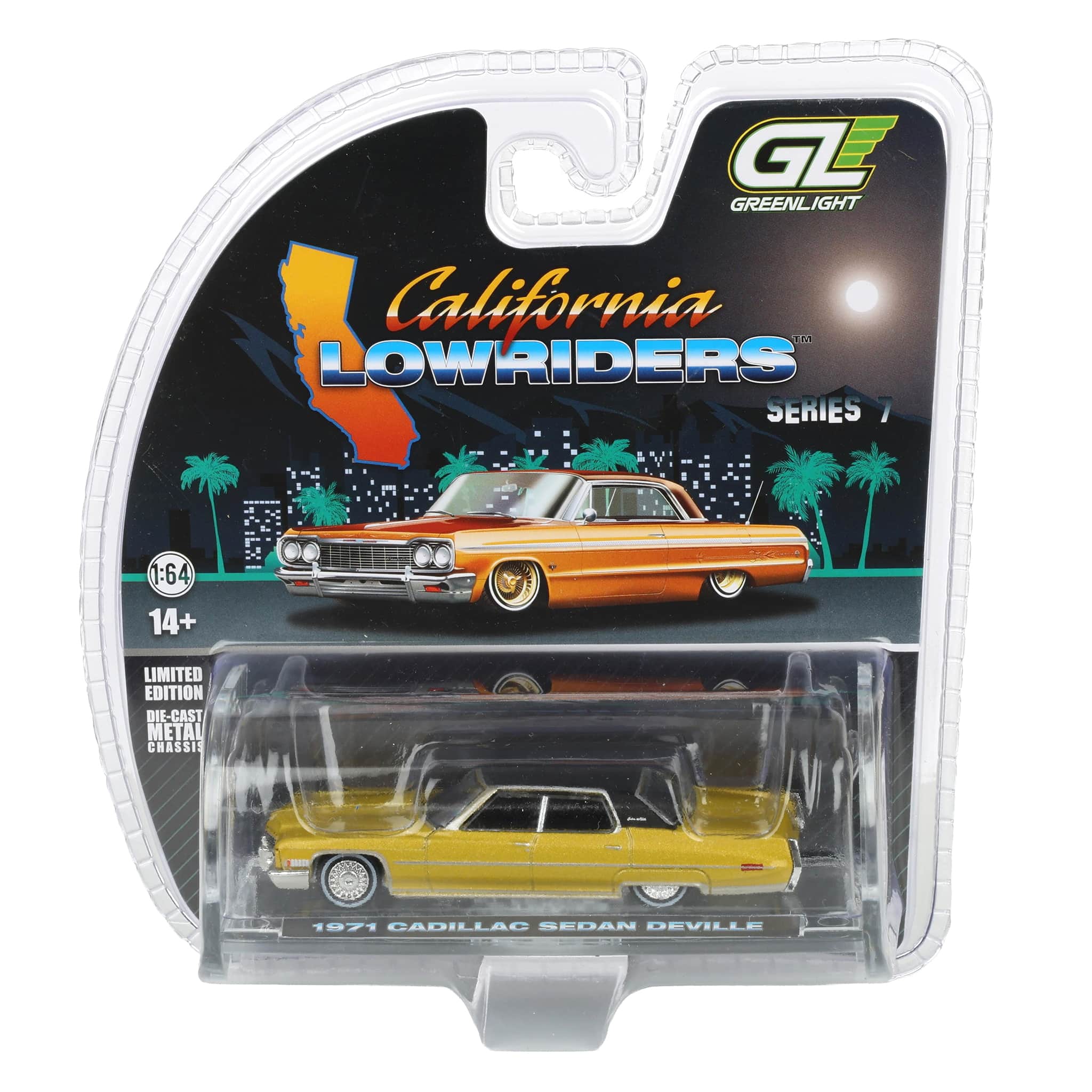 1/64 1971 Cadillac Sedan Deville Lowrider, Gold Metallic, California Lowriders Series 7 - Image 6