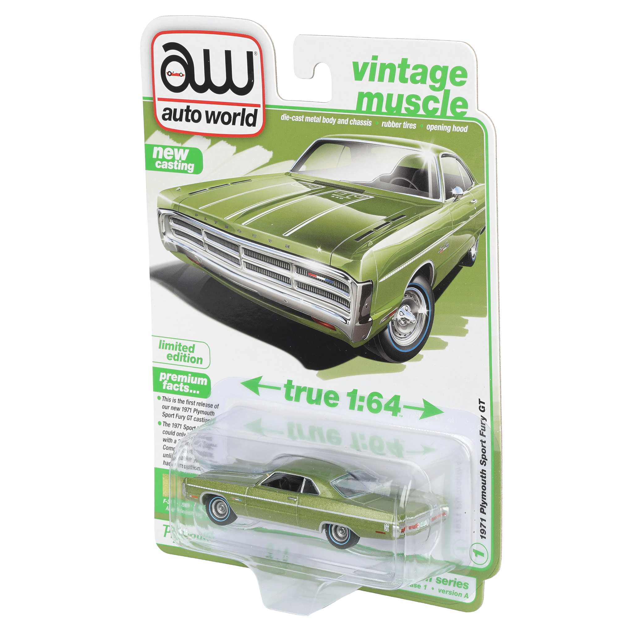 1/64 1971 Plymouth Sport Fury GT, Amber Sherwood Poly, Auto World Vintage Muscle Series - Image 3