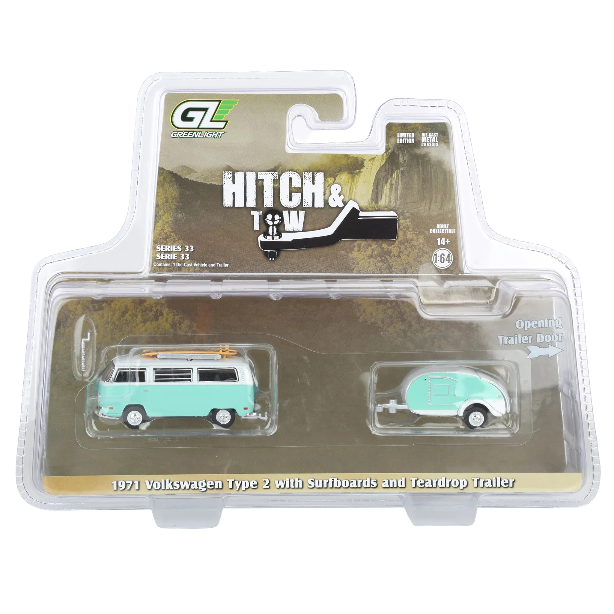 1/64 1971 Volkswagen Type 2 with Surfboards & Teardrop Trailer, Hitch & Tow Series 33 - Image 11
