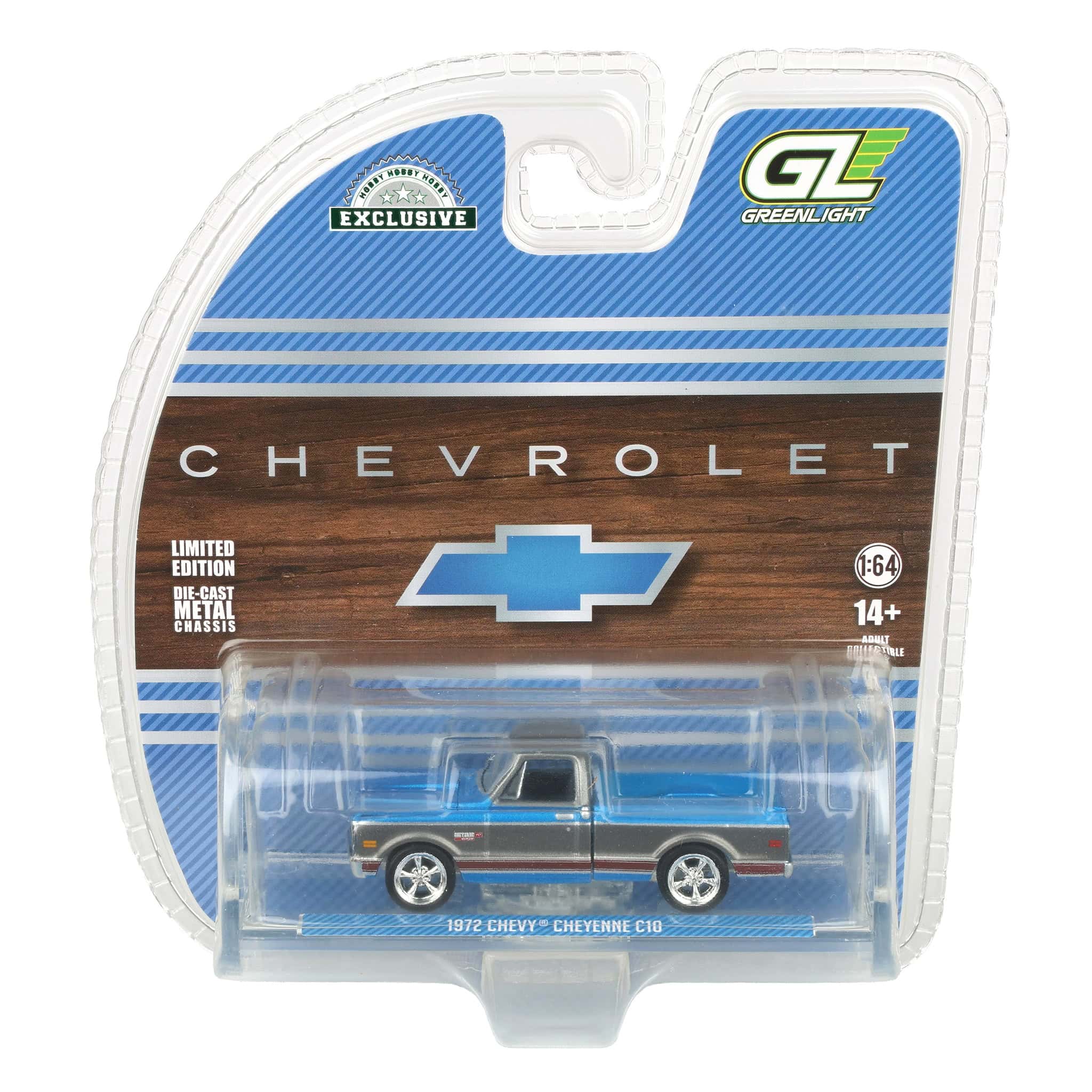 1/64 1972 Chevy C10 Cheyenne Short Bed Pickup Truck, Blue/Gray, Hobby Exclusive by Greenlight - Image 7