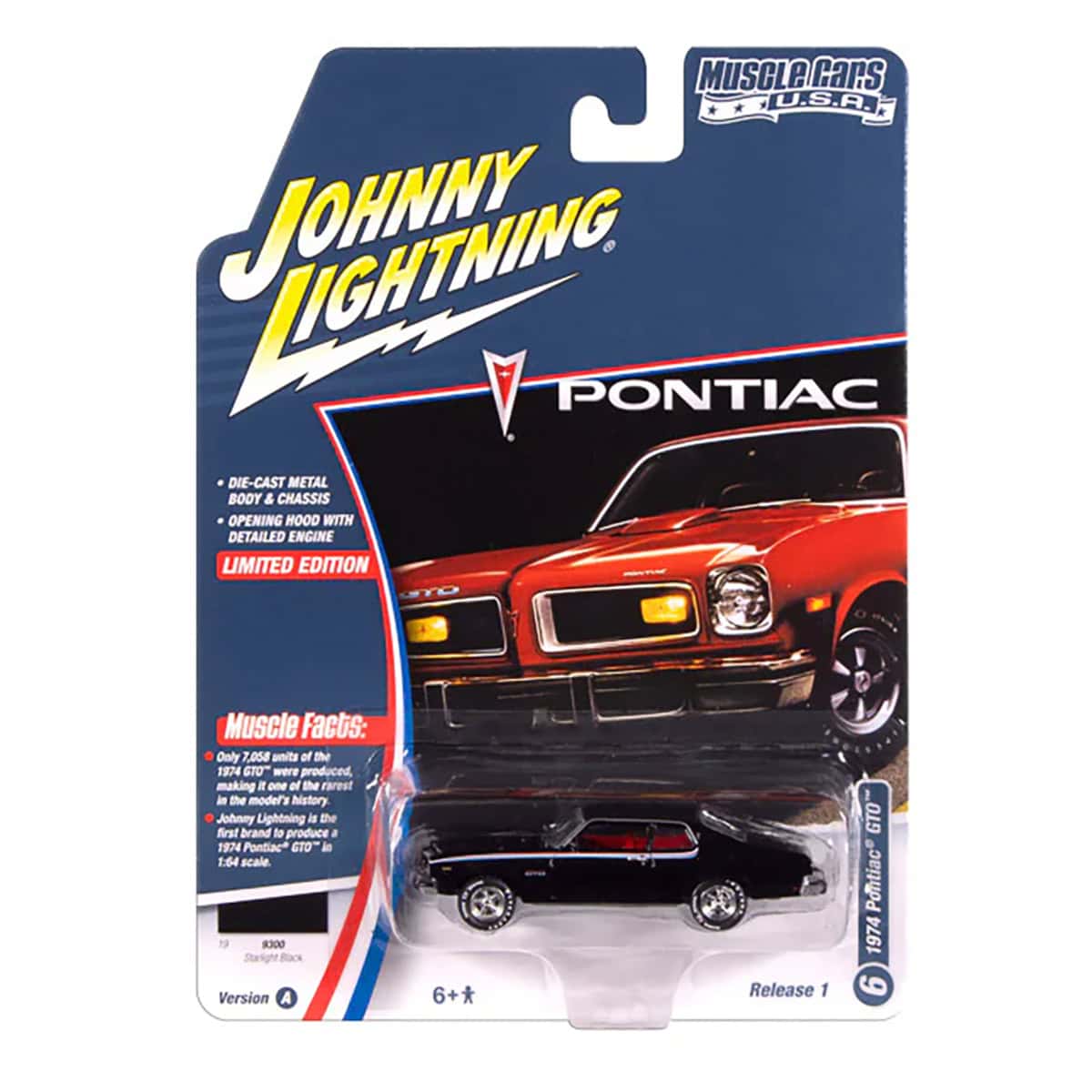 1/64 1974 Pontiac GTO, Gloss Black, Johnny Lightning Muscle Car Series - Image 2