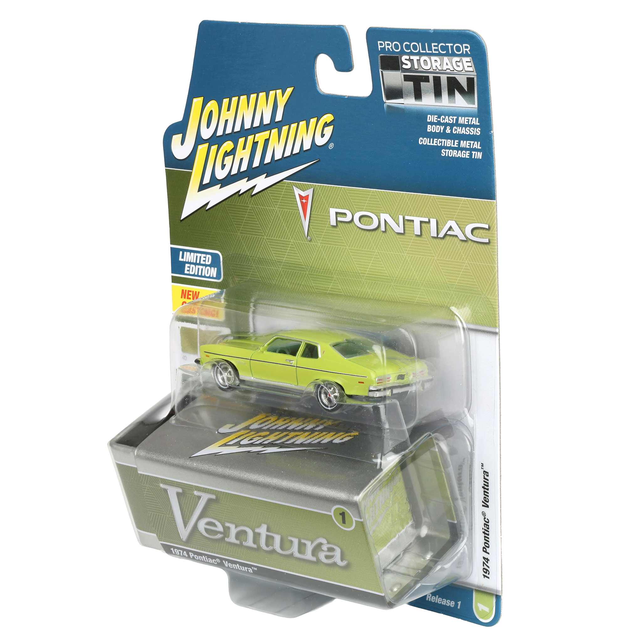 1/64 1974 Pontiac Ventura, Fernmist Green, Johnny Lightning Collector Tin Series - Image 3