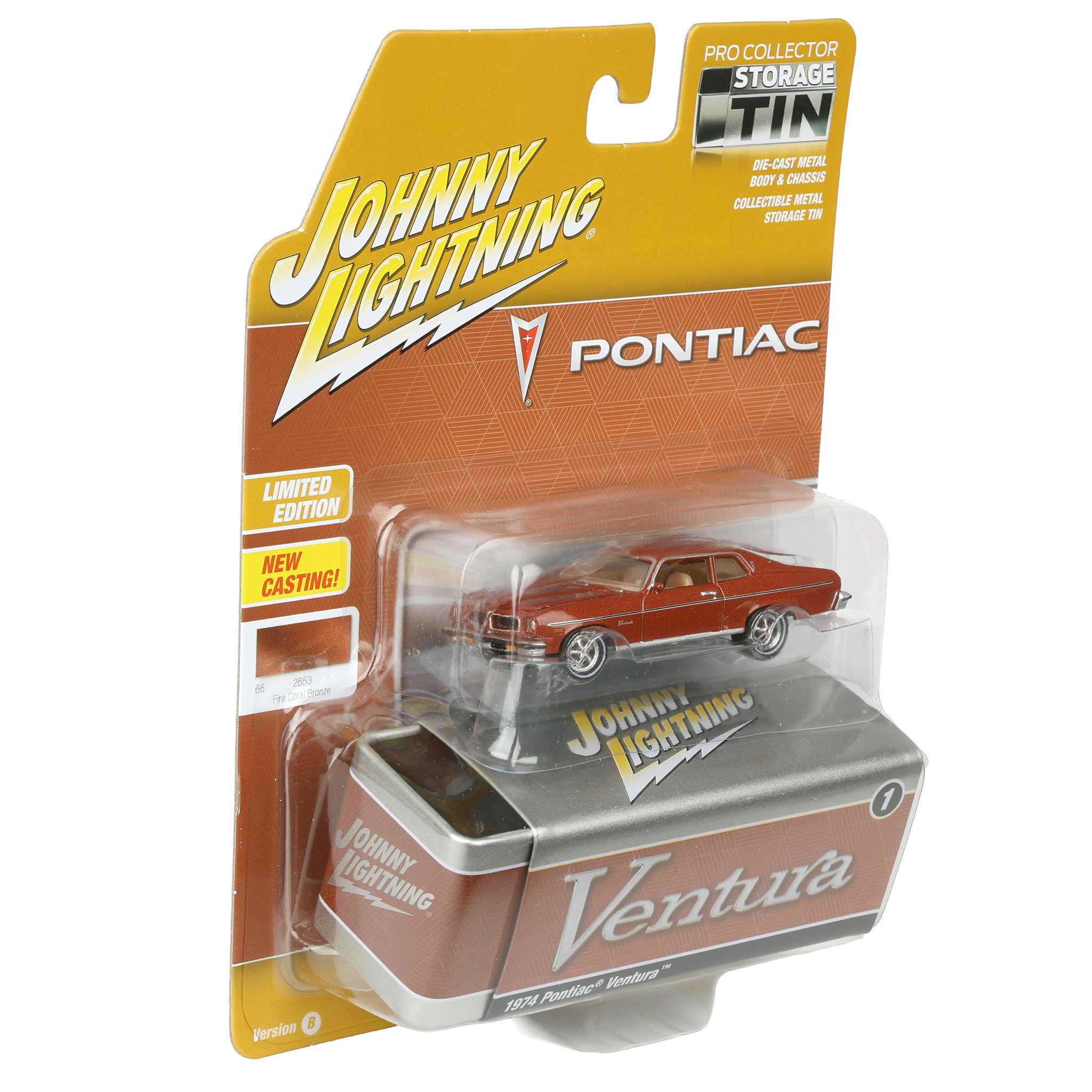 1/64 1974 Pontiac Ventura, Fire Coral Bronze, Johnny Lightning Collector Tin Series - Image 2