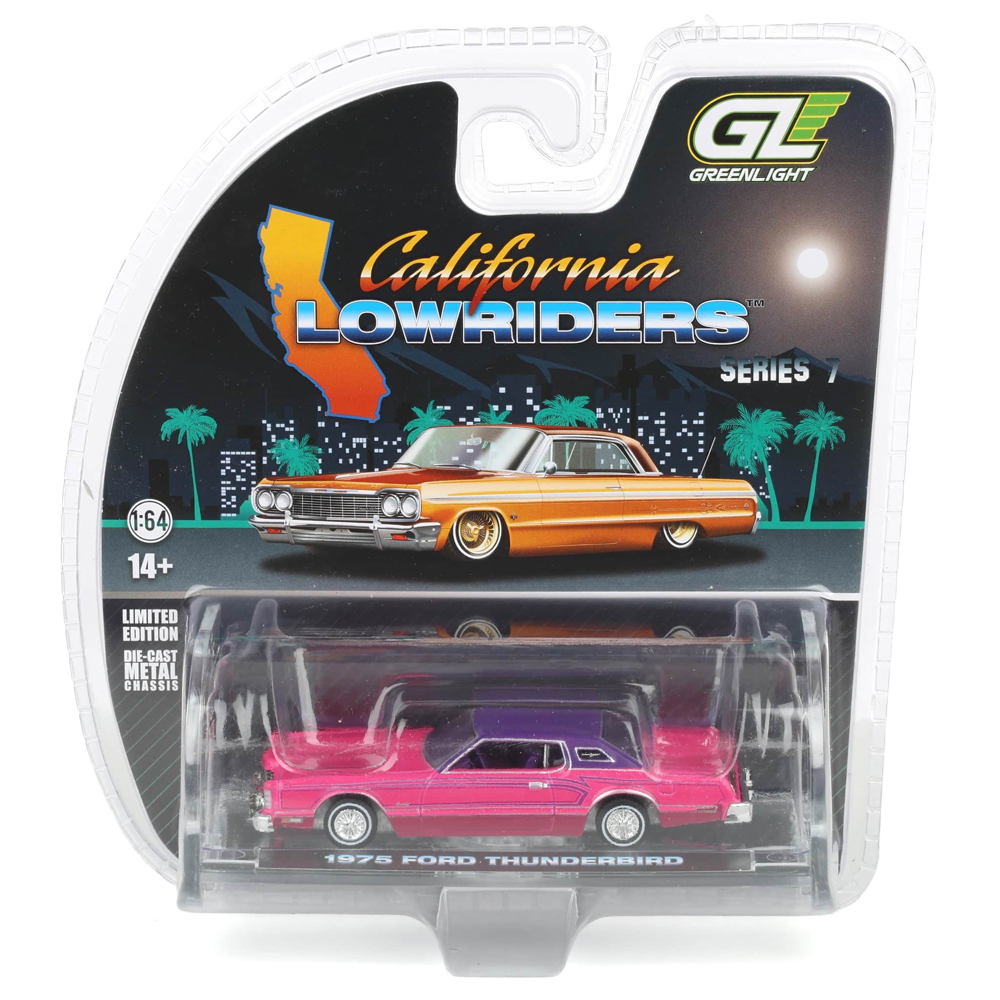 1/64 1975 Ford Thunderbird Lowrider, Pink with Pinstripes, California Lowriders Series 7 - Image 6