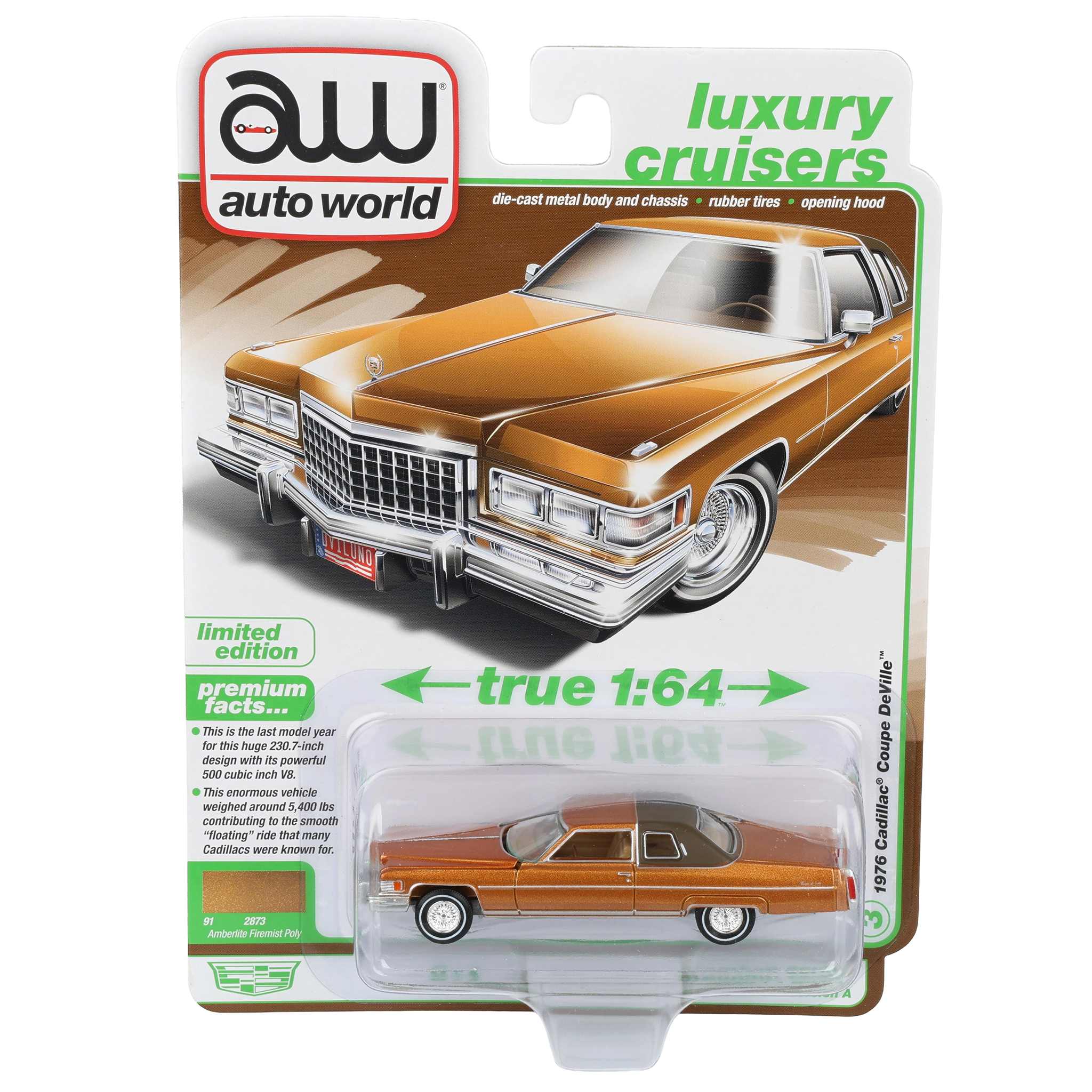 1/64 1976 Cadillac Coupe DeVille, Amberlite Firemist Poly, Auto World Luxury Cruisers Series