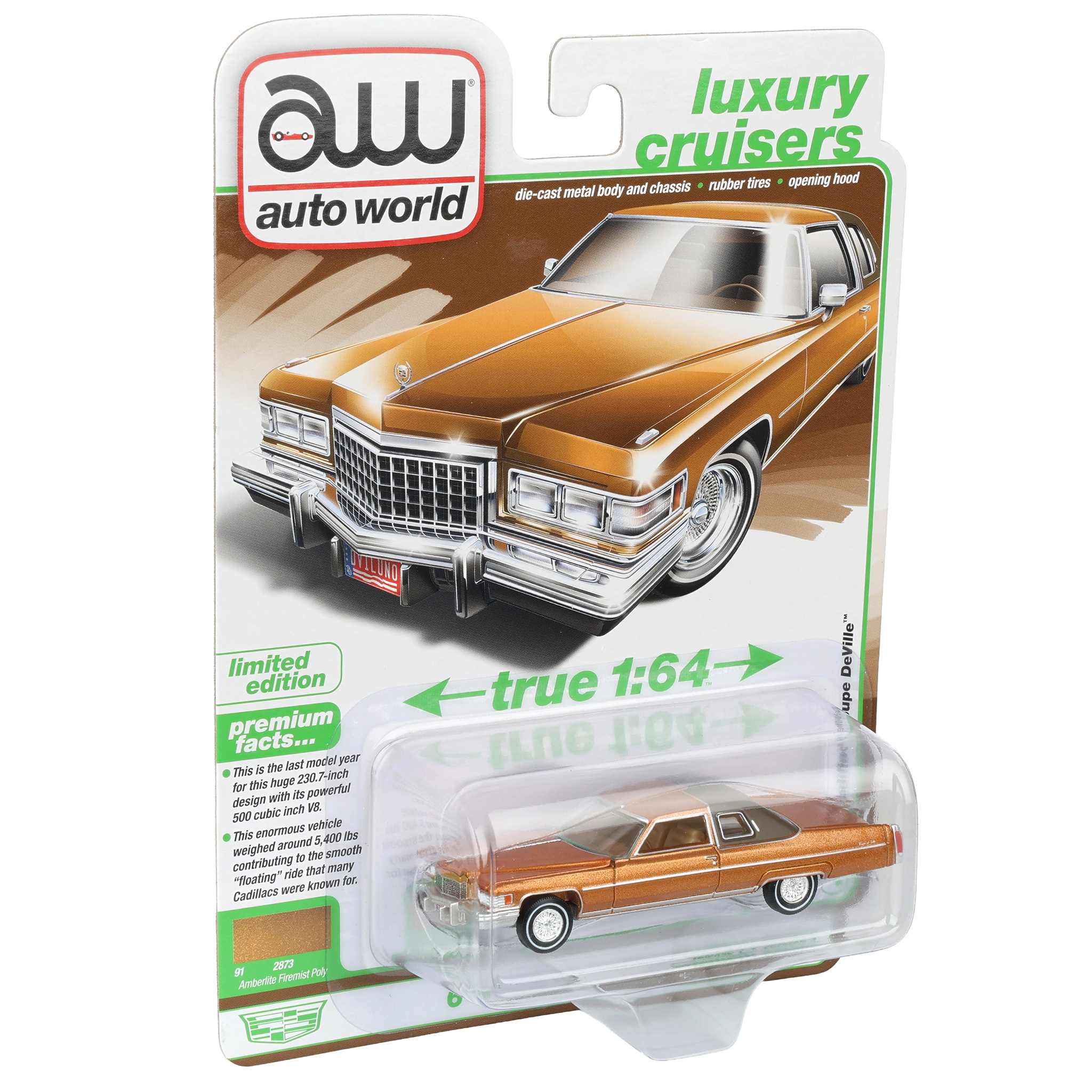 1/64 1976 Cadillac Coupe DeVille, Amberlite Firemist Poly, Auto World Luxury Cruisers Series - Image 2