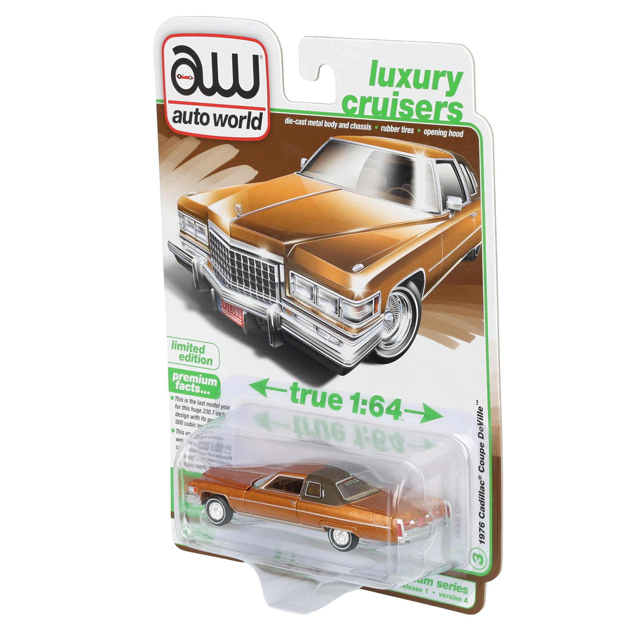1/64 1976 Cadillac Coupe DeVille, Amberlite Firemist Poly, Auto World Luxury Cruisers Series - Image 3