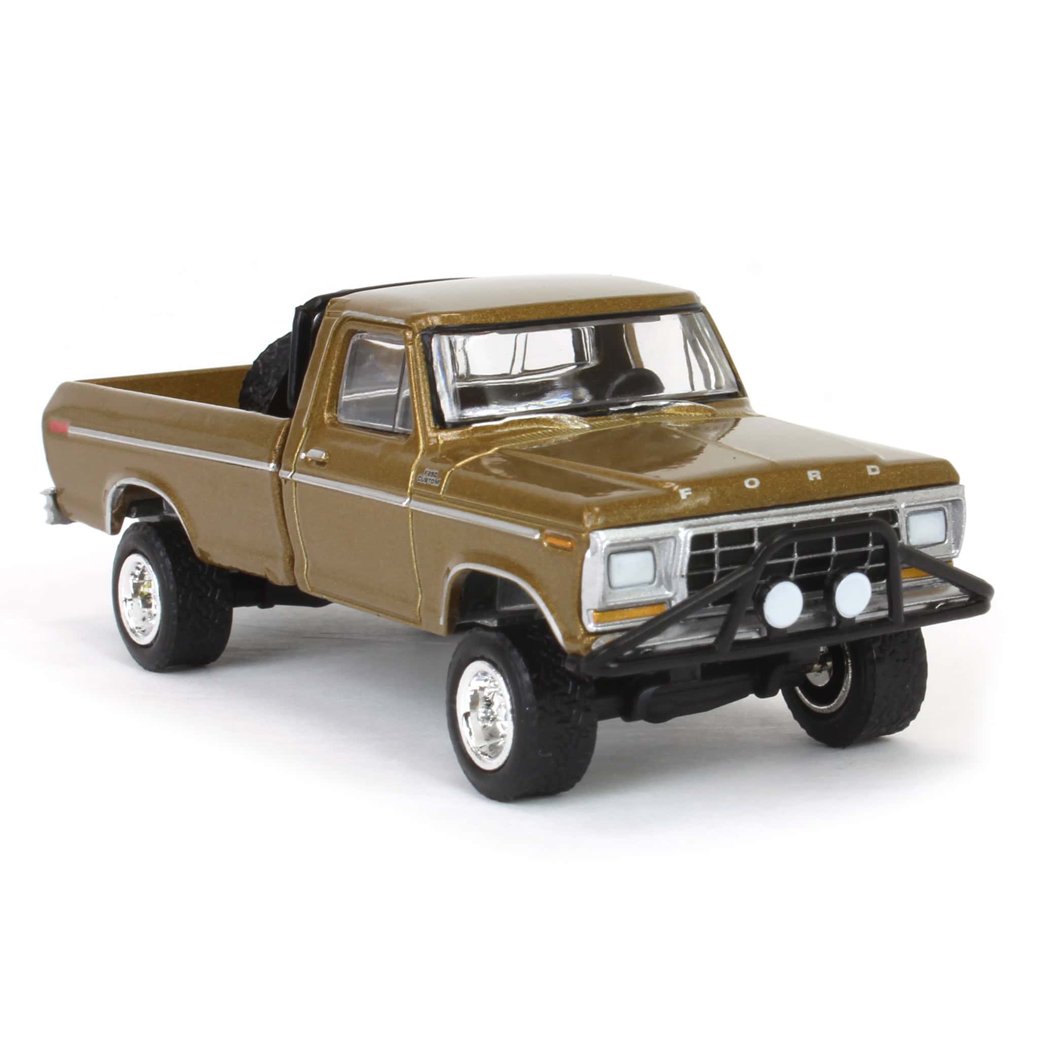 1/64 1979 Ford F250 Ranger Lifted with Rollbar Mounted Spare Tire, Gold Metallic, All-Terrain Series 16 - Image 3