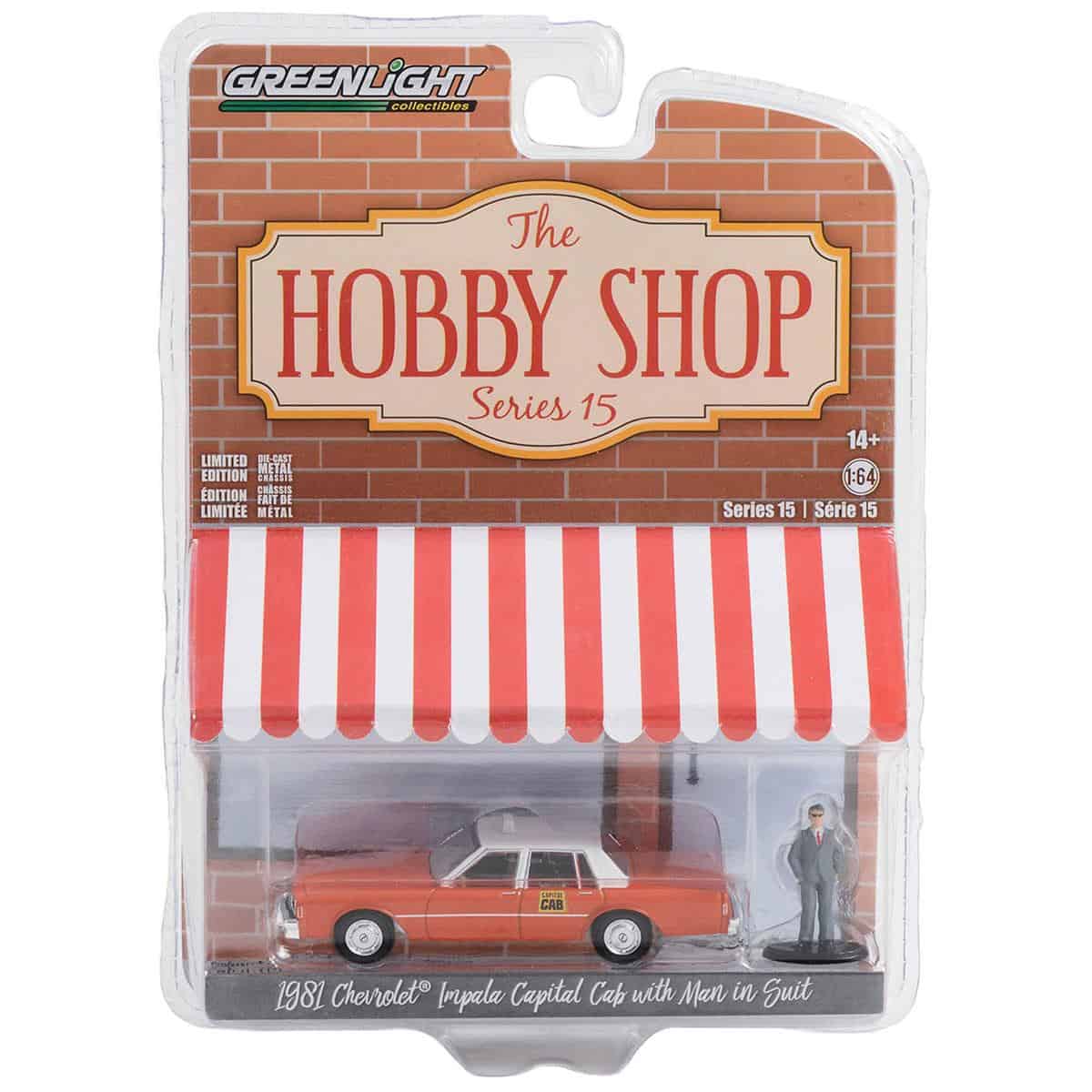1/64 1981 Chevrolet Impala Capitol Cab Taxi with Man in Suit, Hobby Shop Series 15 - Image 5