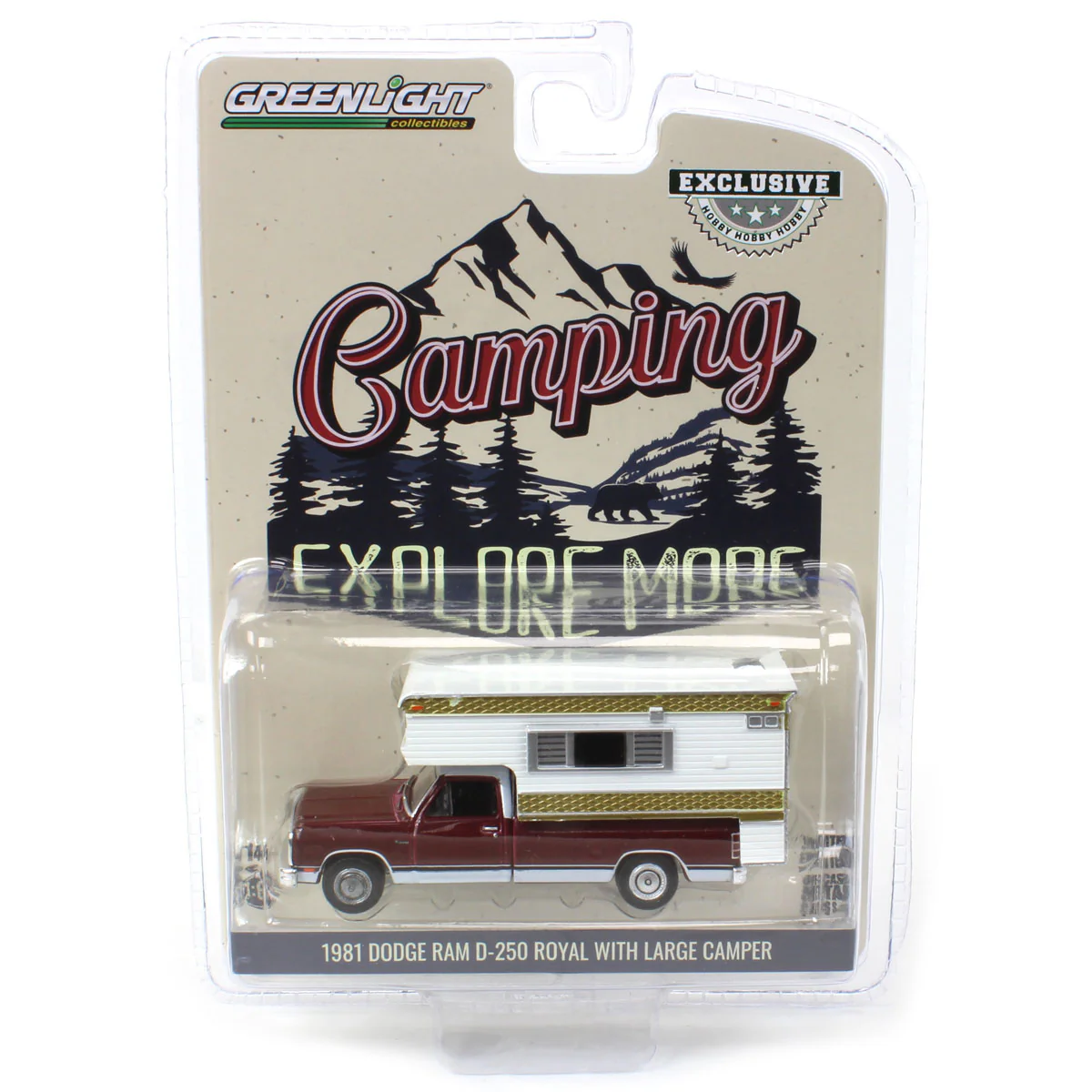 1/64 1981 Dodge Ram D-250 Royal with Large Camper by GreenLight Collectibles, Red & White - Image 5