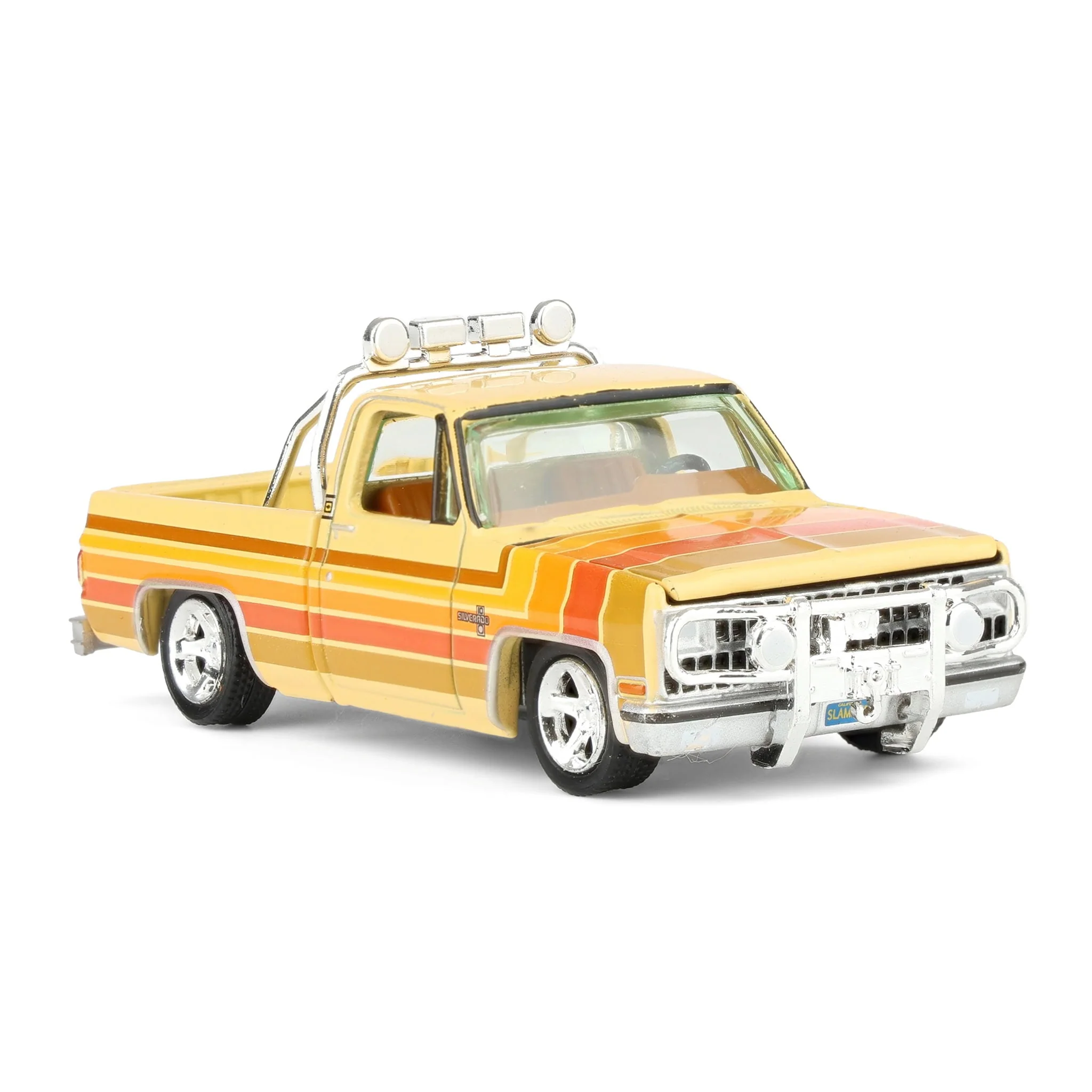 1/64 1981 Lowered Chevrolet Silverado Fleetside Pickup Truck, Cream with Custom Stripes, Auto World - Image 2